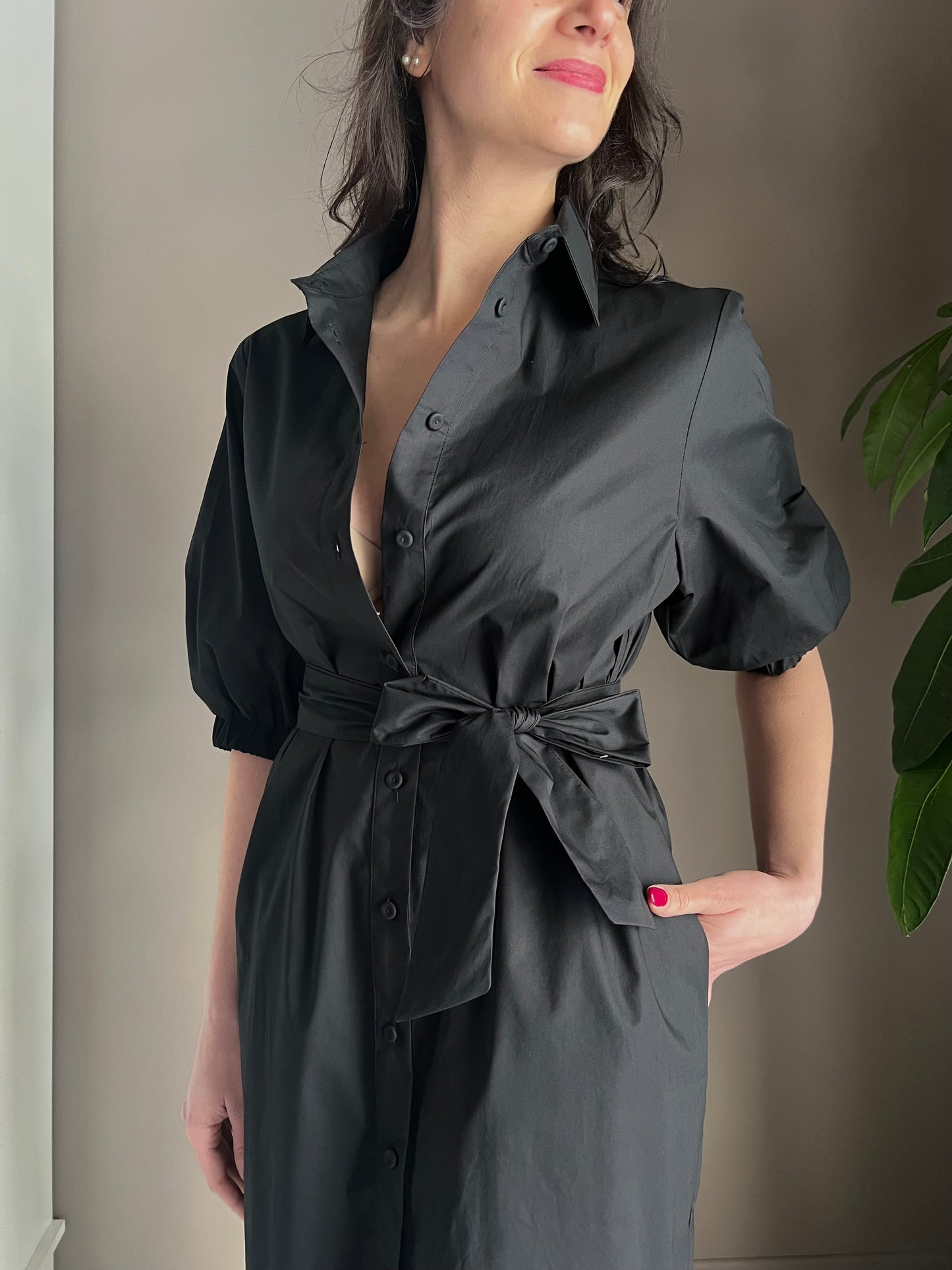 Abito chemisier in cotone nero