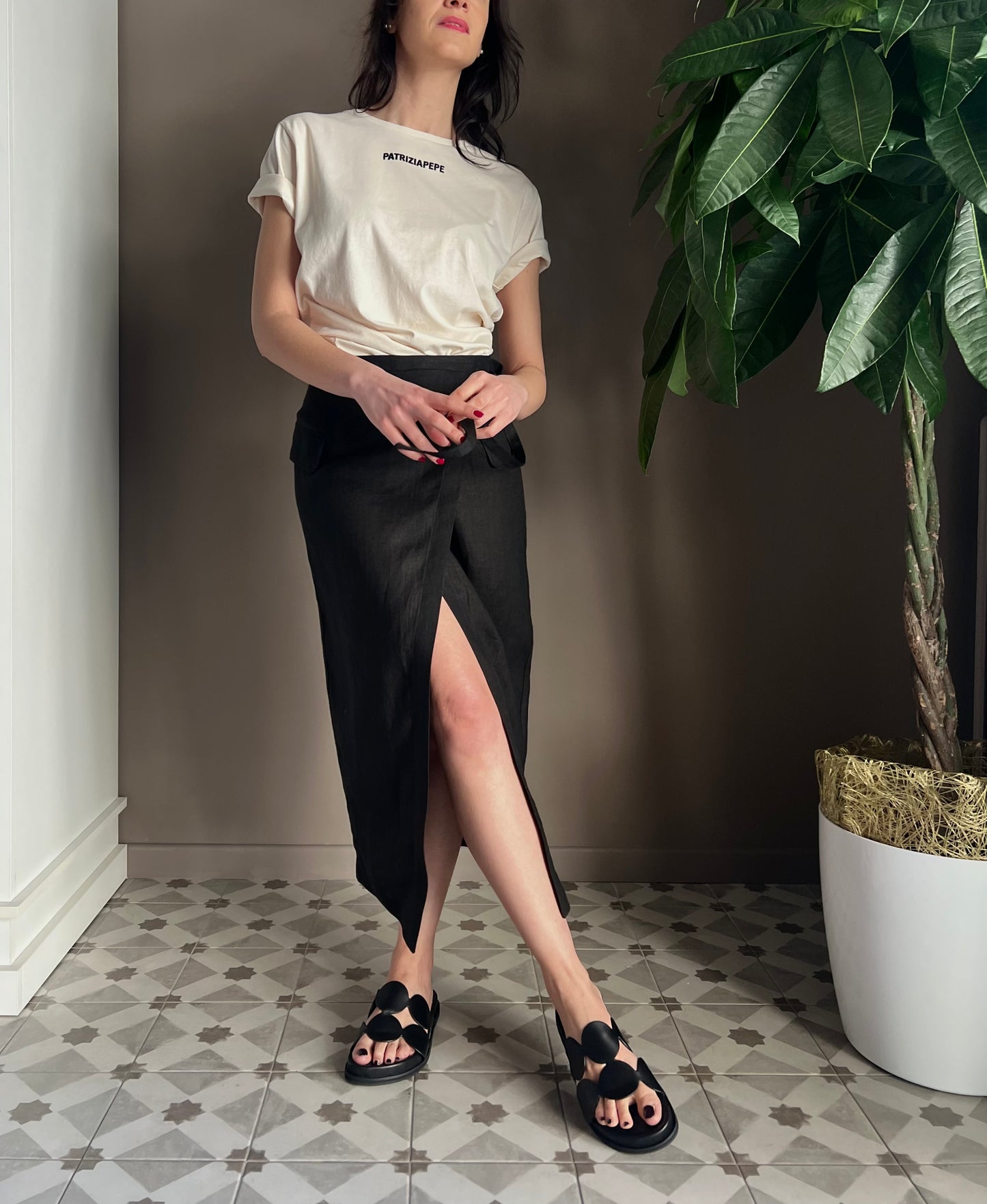 Gonna in lino Midi nera