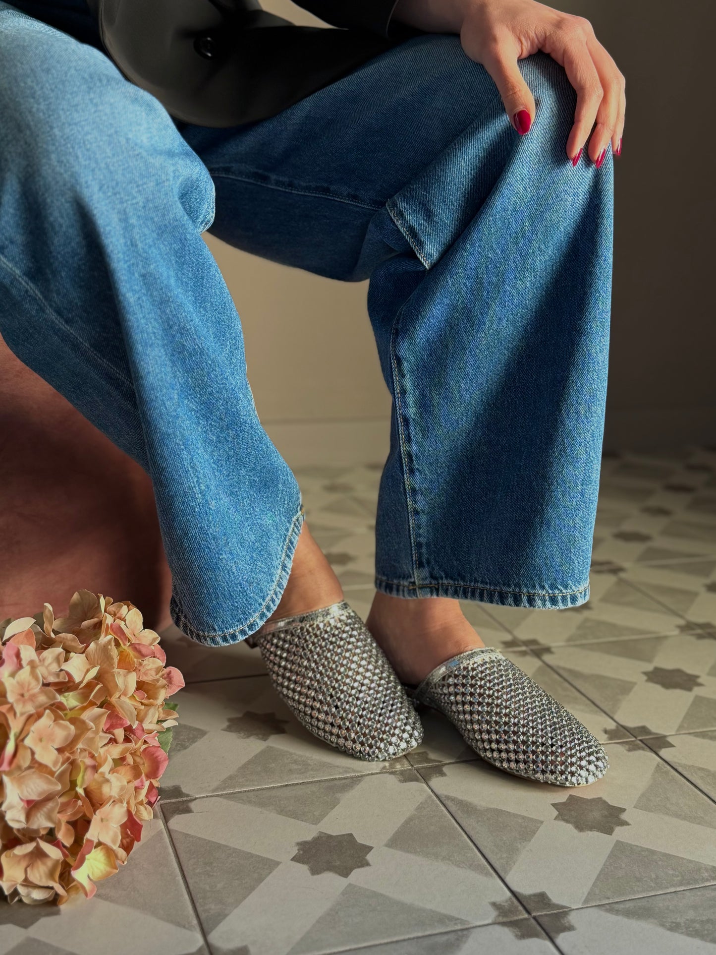 Mules flat in rete metallica