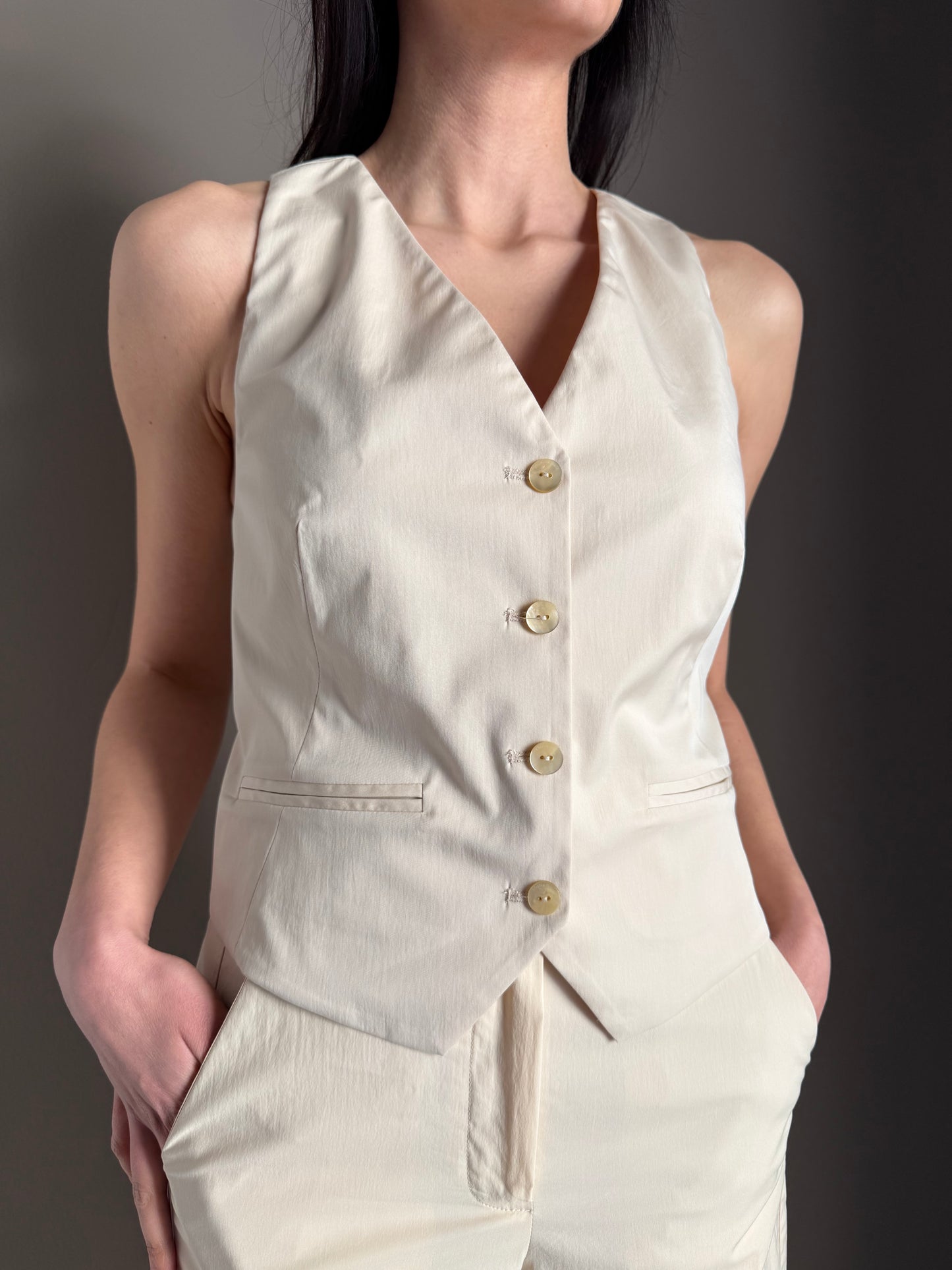 Gilet sartoriale beige in cotone