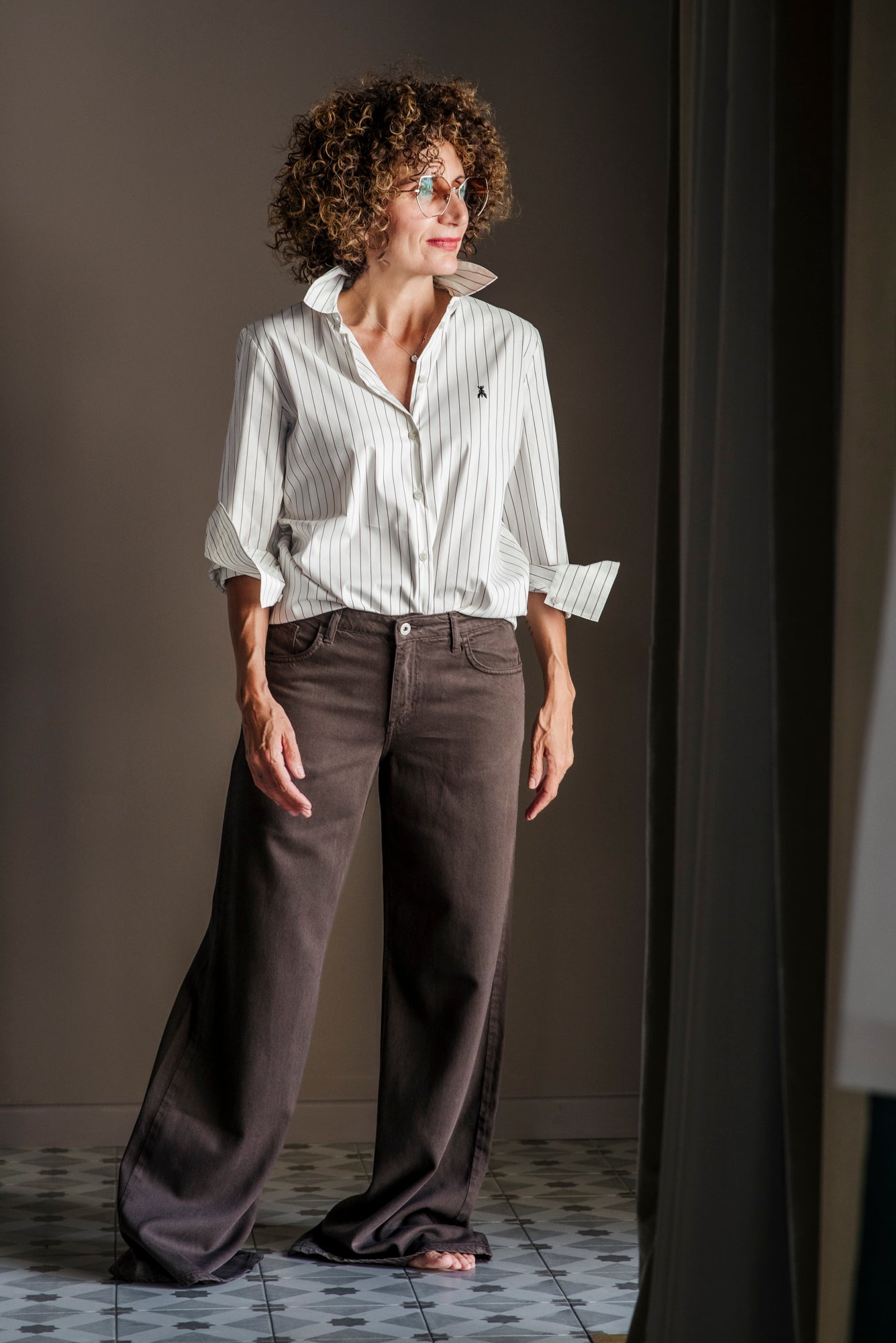 Pantalone wide leg in tencel fondente