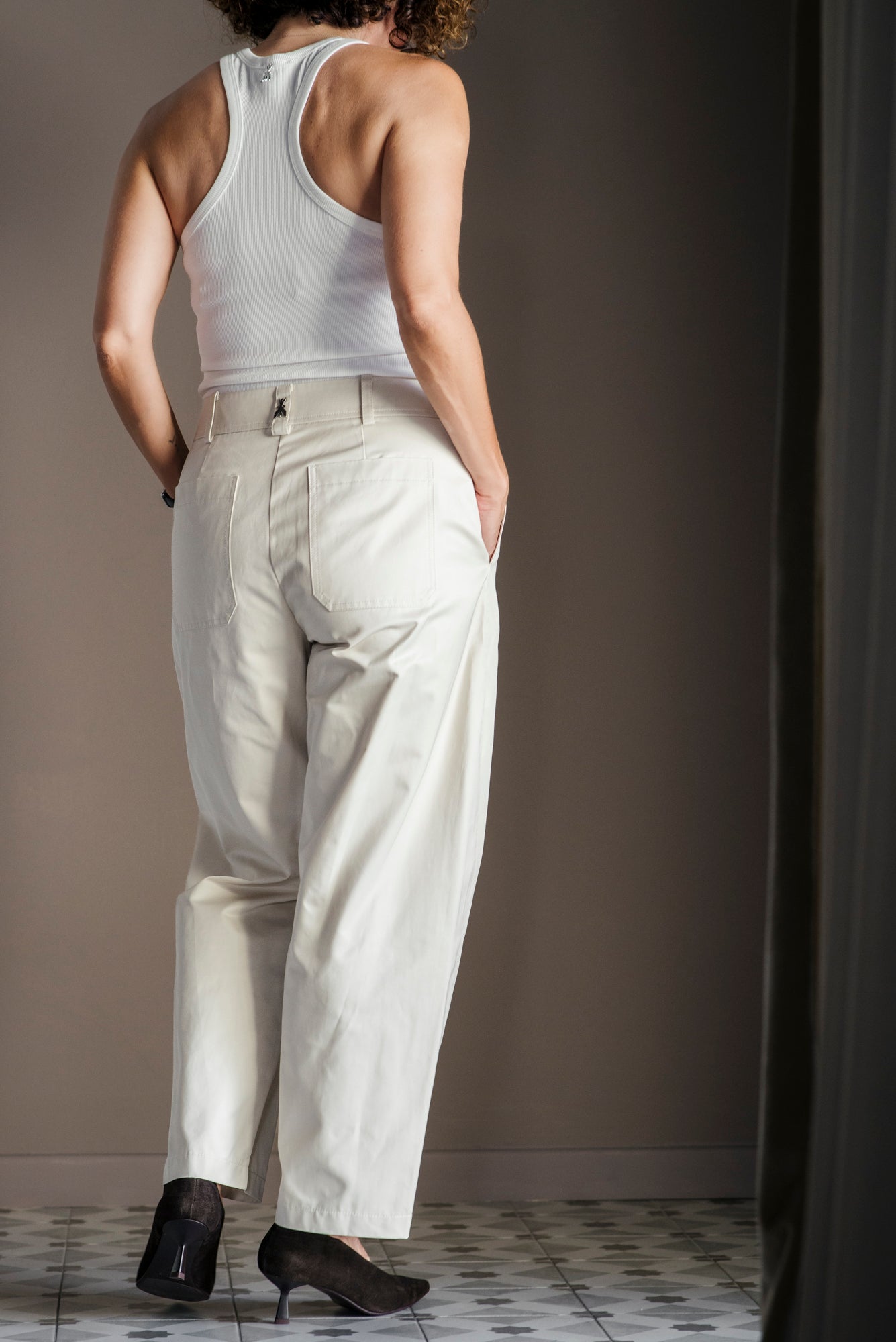 Pantalone in cotone barrel fit White Sand