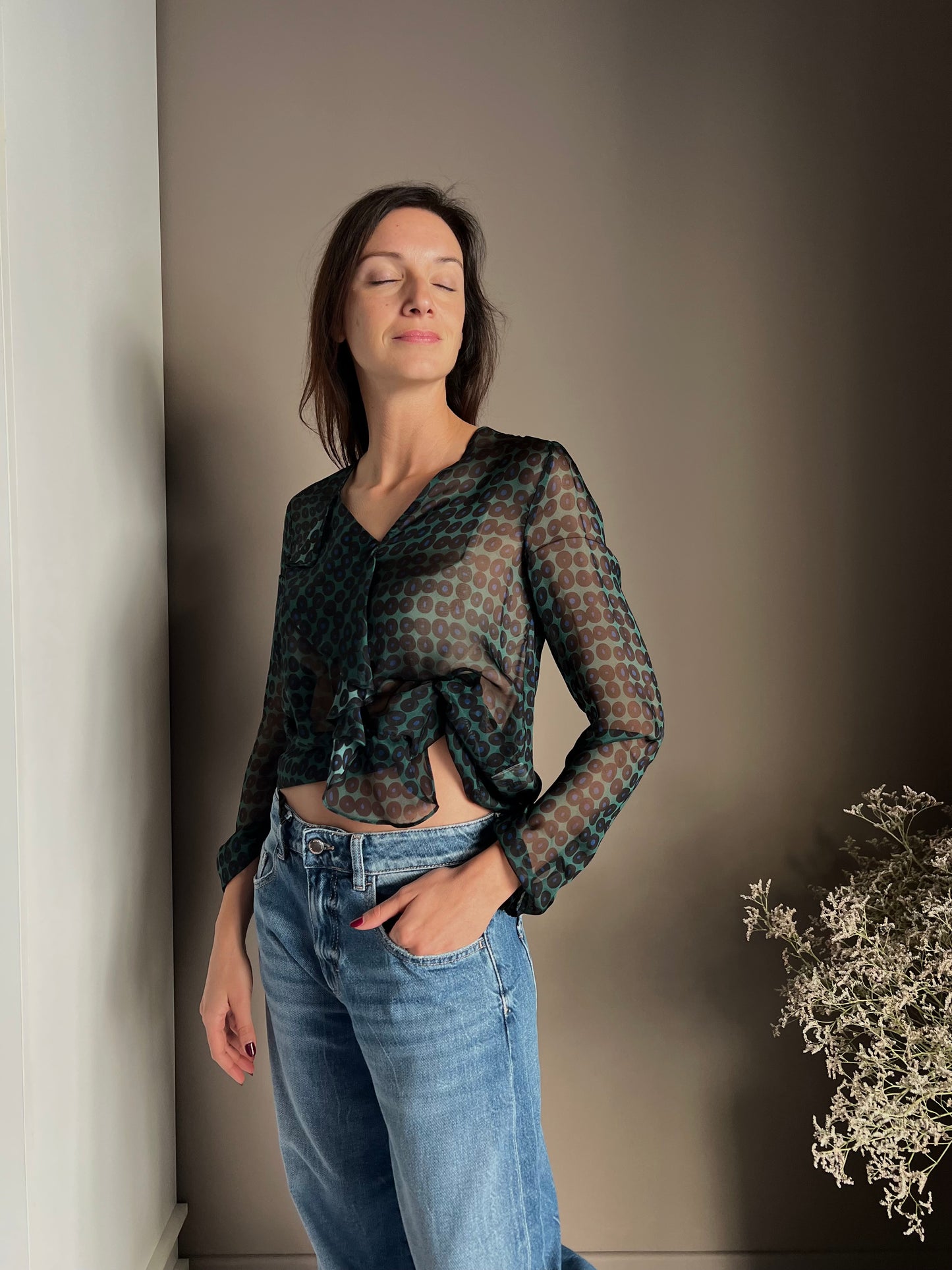 Camicia in viscosa e seta a pois