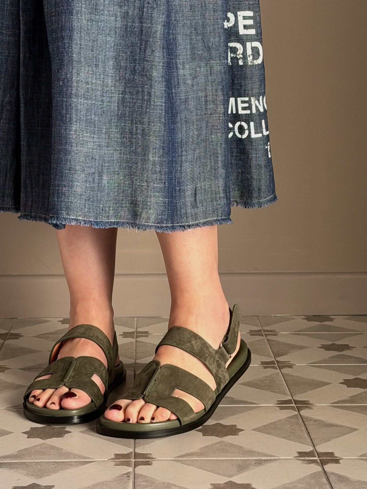 Sandalo Bibi Lou in Suede - Verde Kaki