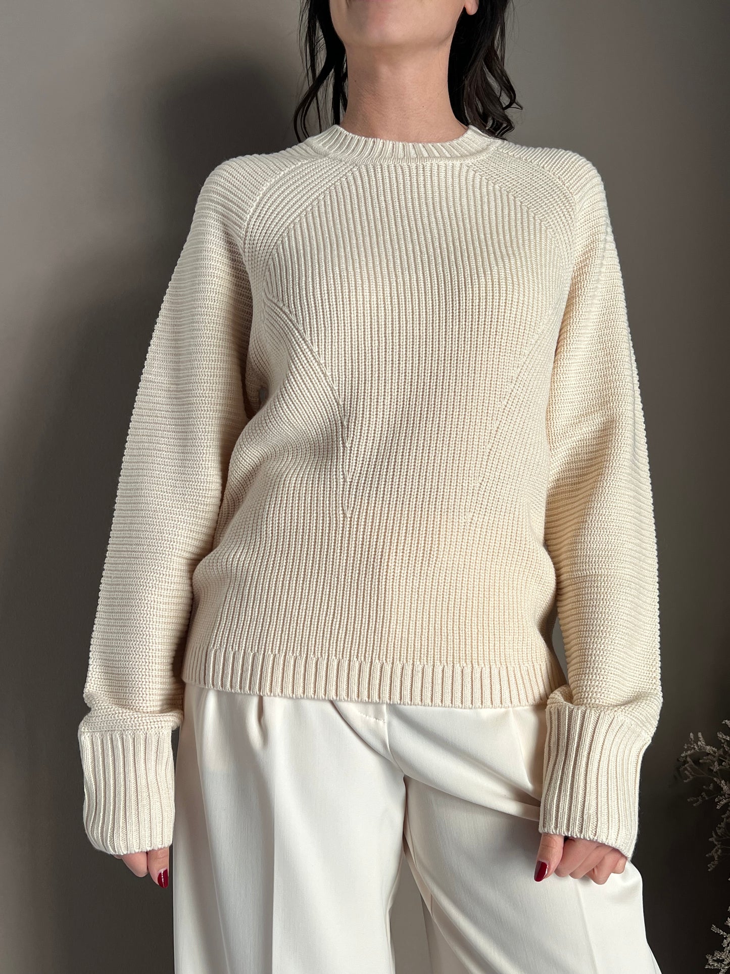 Maglia girocollo in misto lana Wooly White