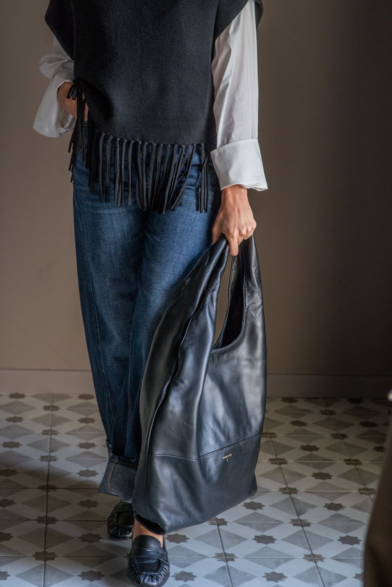Gilet/Poncho in pura lana nero