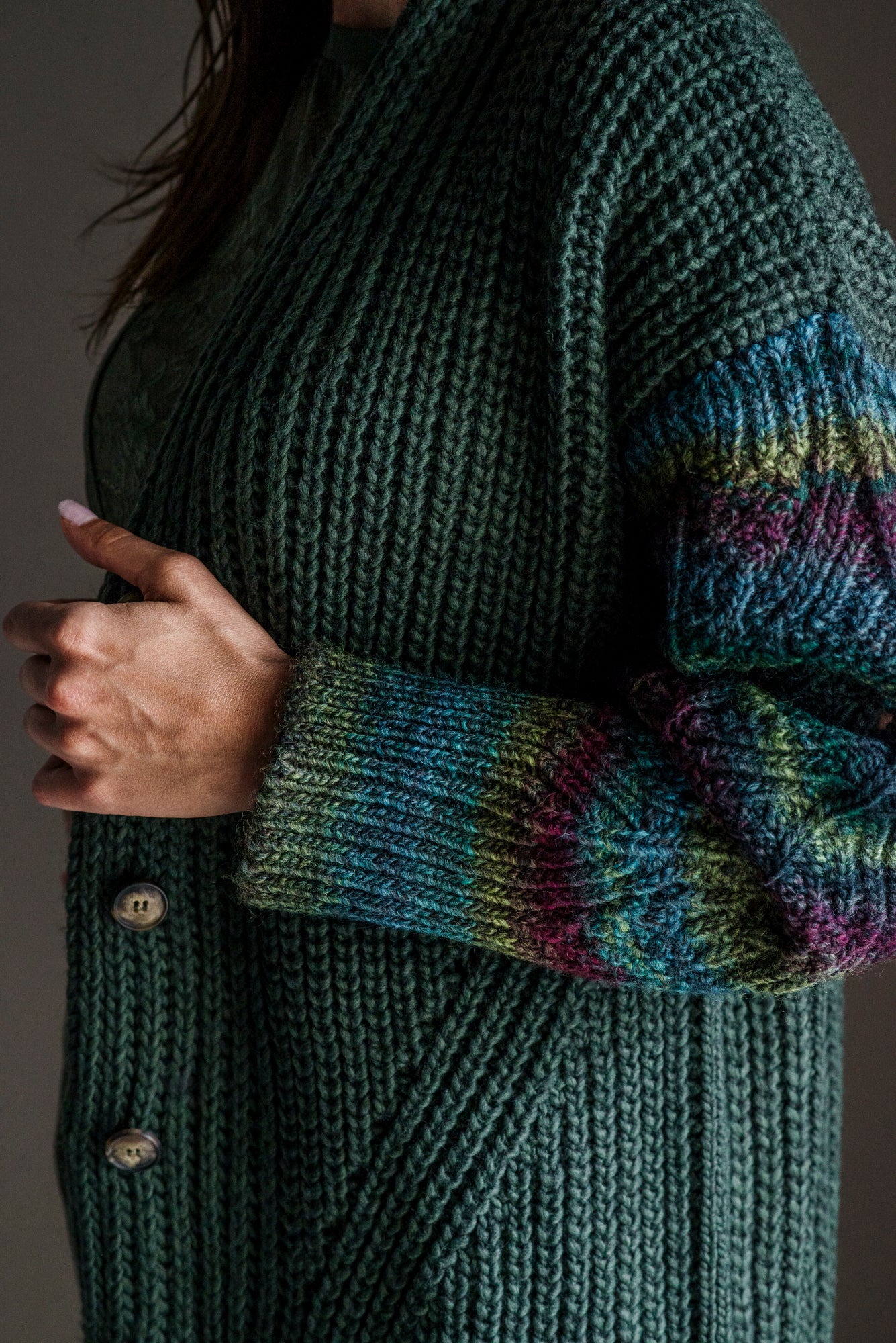 Cardigan oversize misto lana verde militare