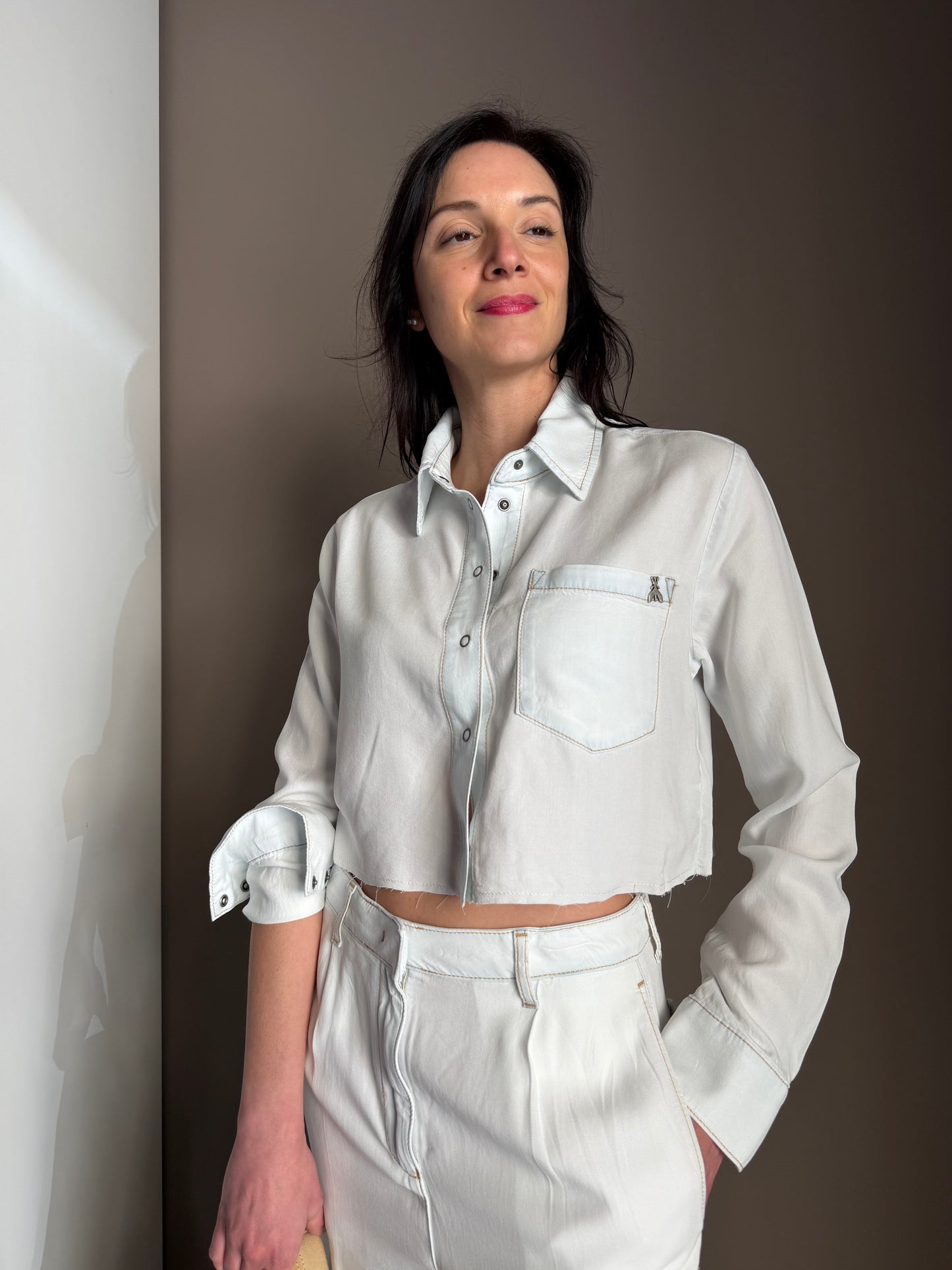 Camicia Crop Patrizia Pepe in Denim Bianco