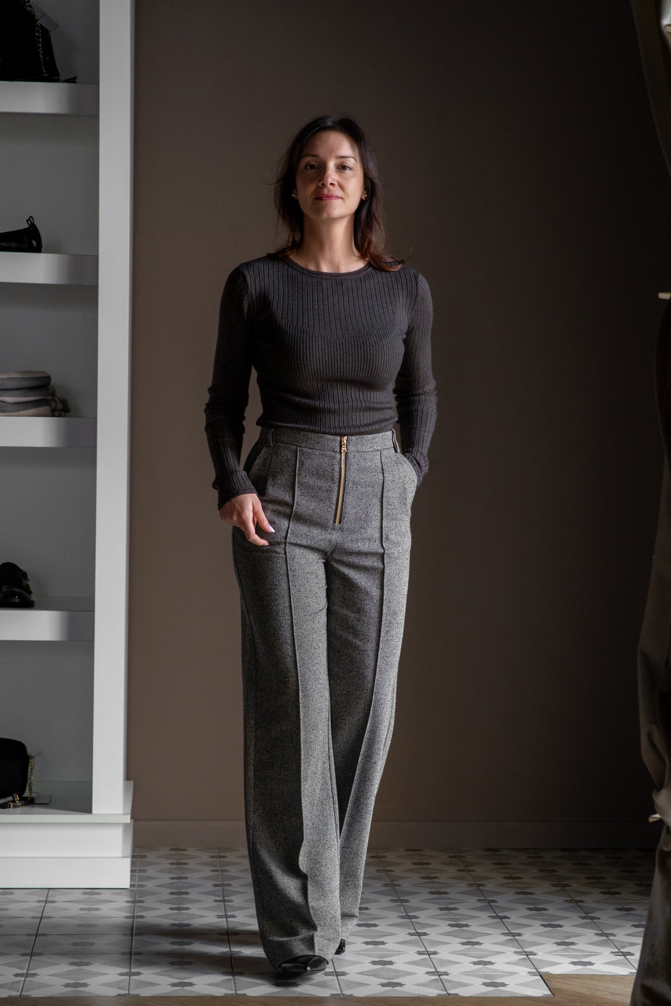 Pantaloni Taupe con zip centrale Taupe
