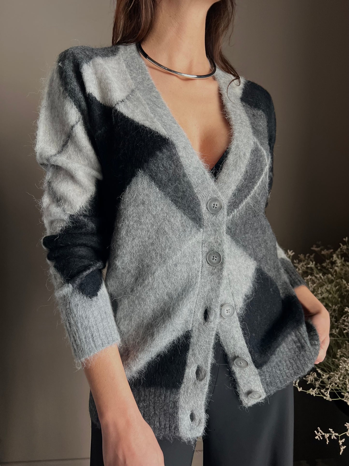 Cardigan losanghe in misto lana e Alpaca