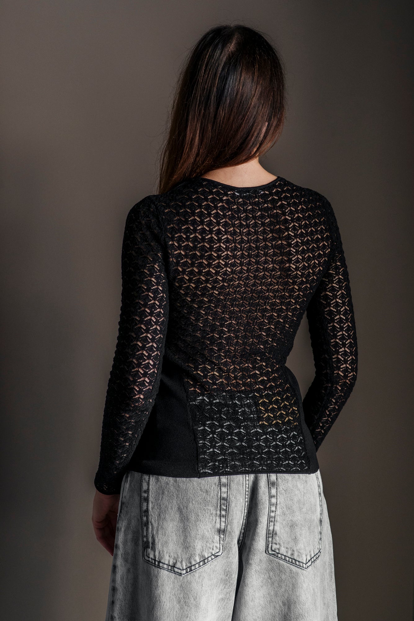 Maglia slim con inserti pizzo francese