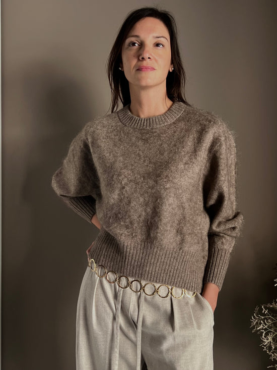 Maglia girocollo in Yak e Cashmere taupe