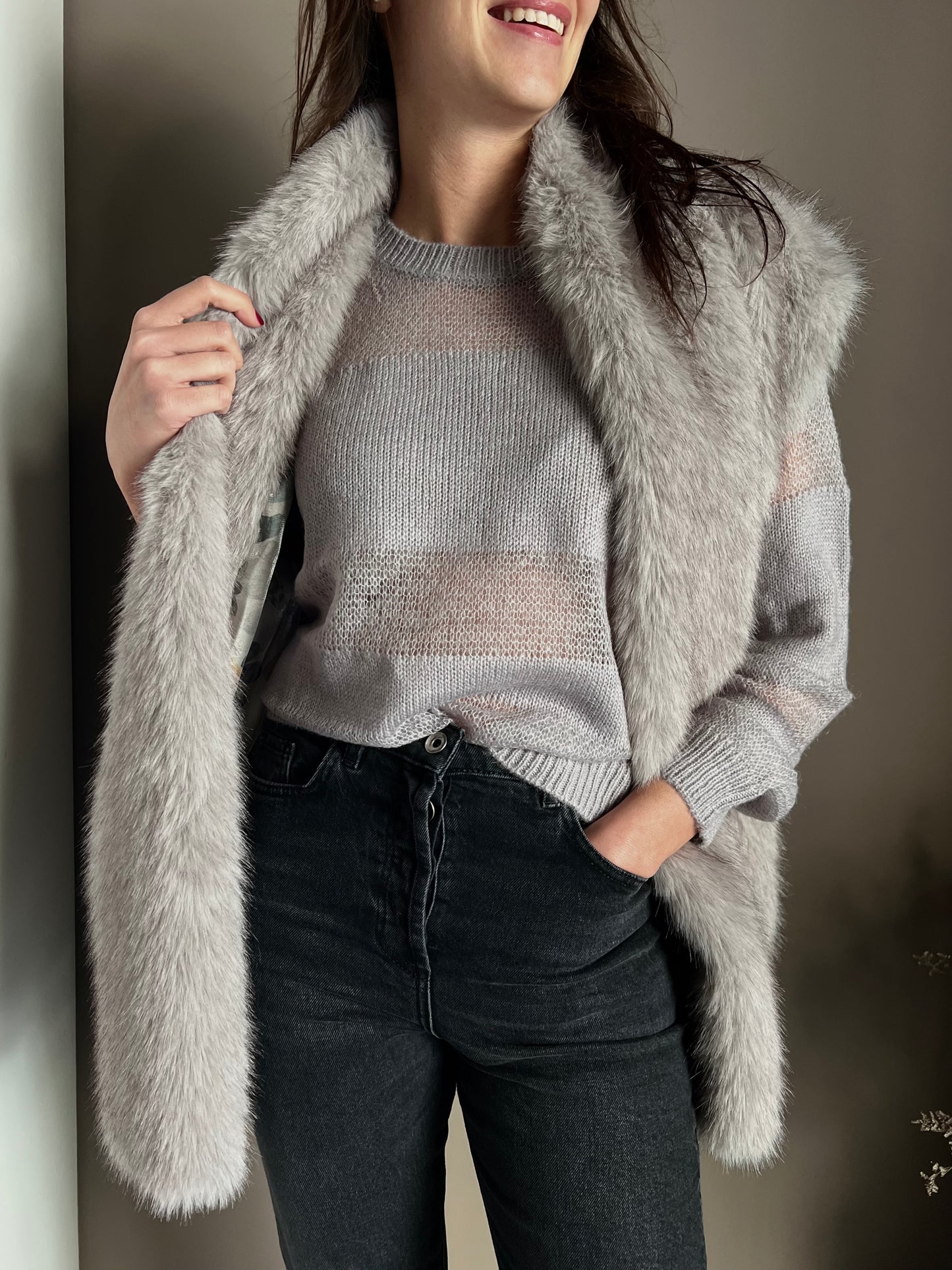 Maglia girocollo con dettagli in trasparenza Mistery Gray