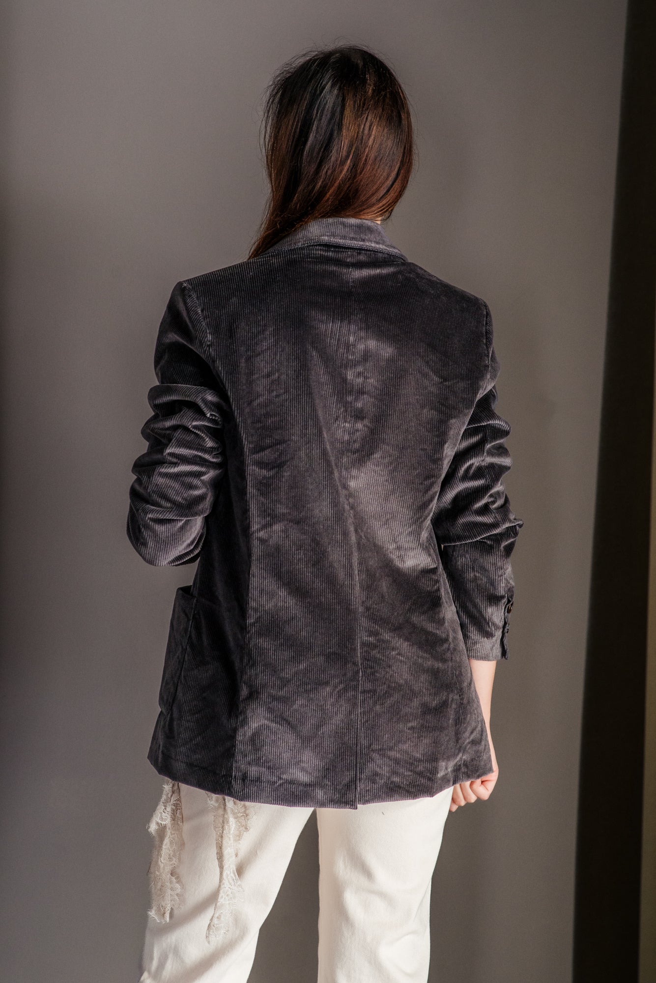 Giacca blazer in velluto rigato-moro