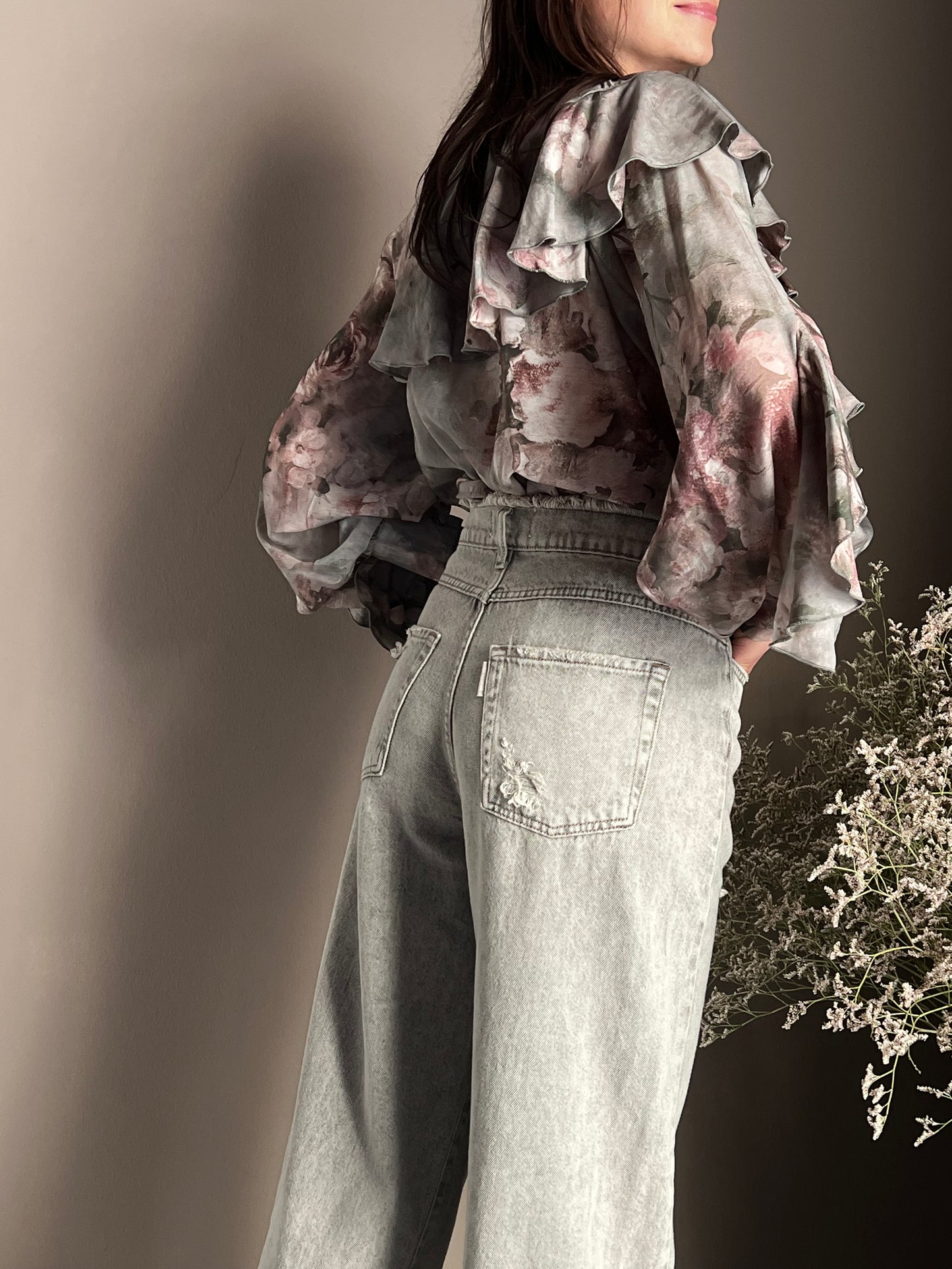 Pantalone jeans a baloon grigio