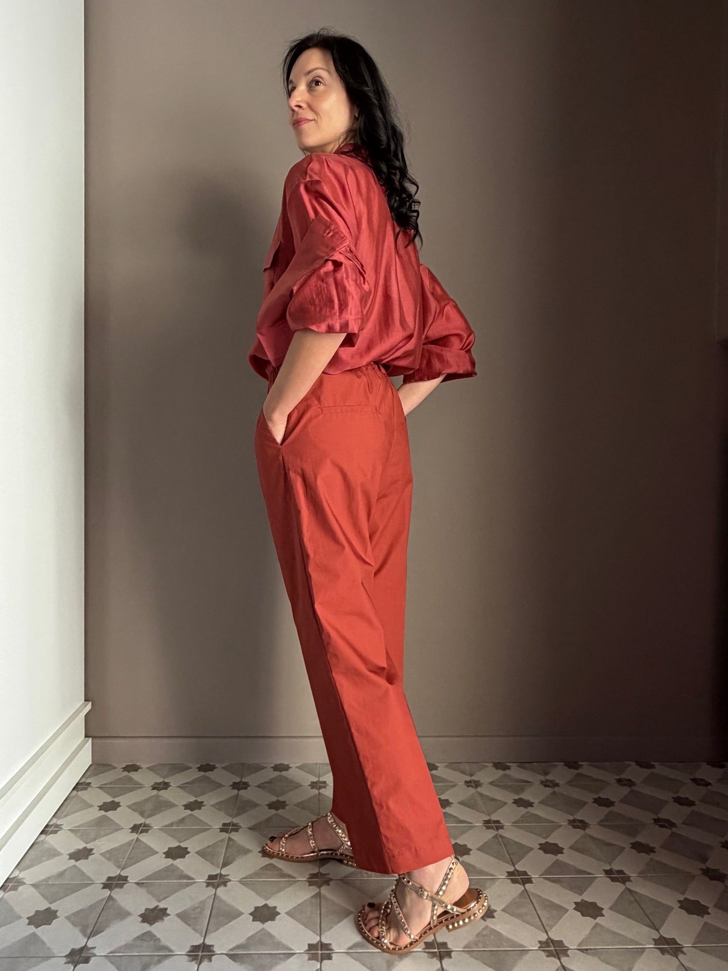 Pantalone in popeline con elastico Rope