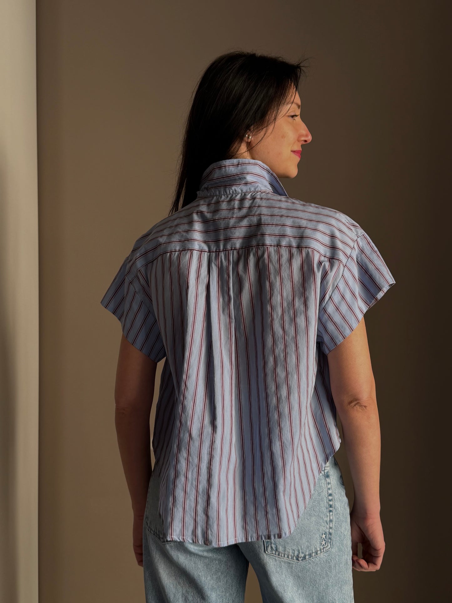 Camicia in Cotone a Righe con Dettaglio Lamé