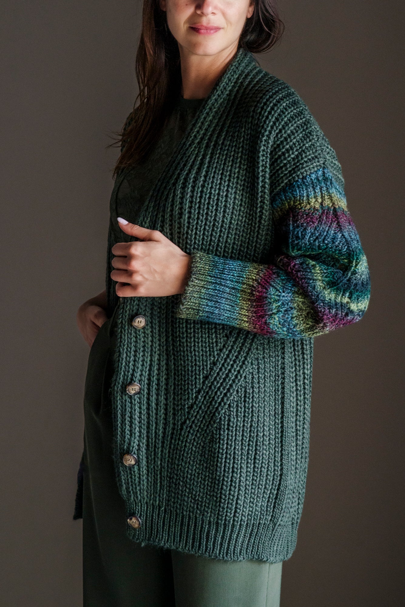 Cardigan oversize misto lana verde militare