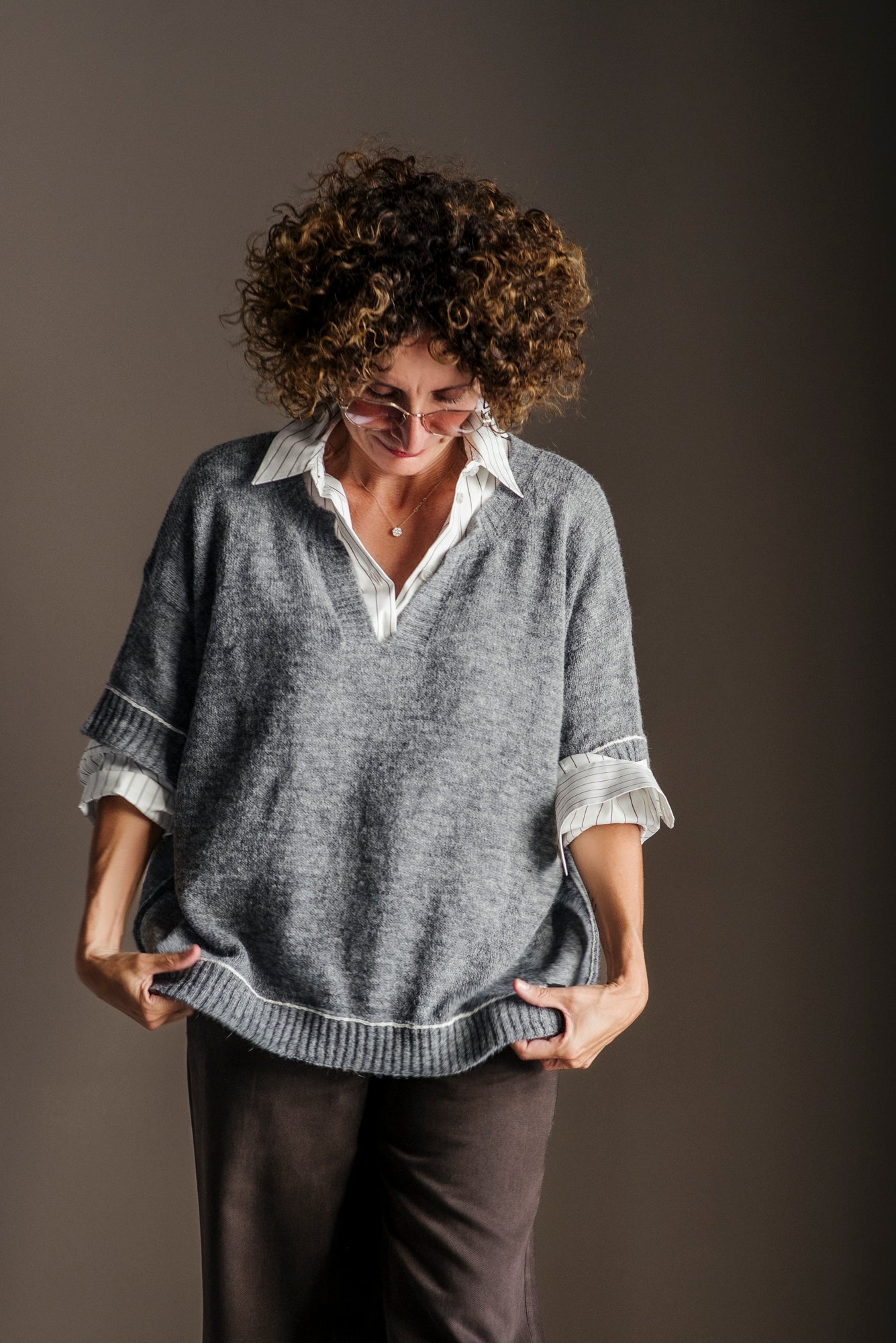 Maglia boxy in alpaca manica corta