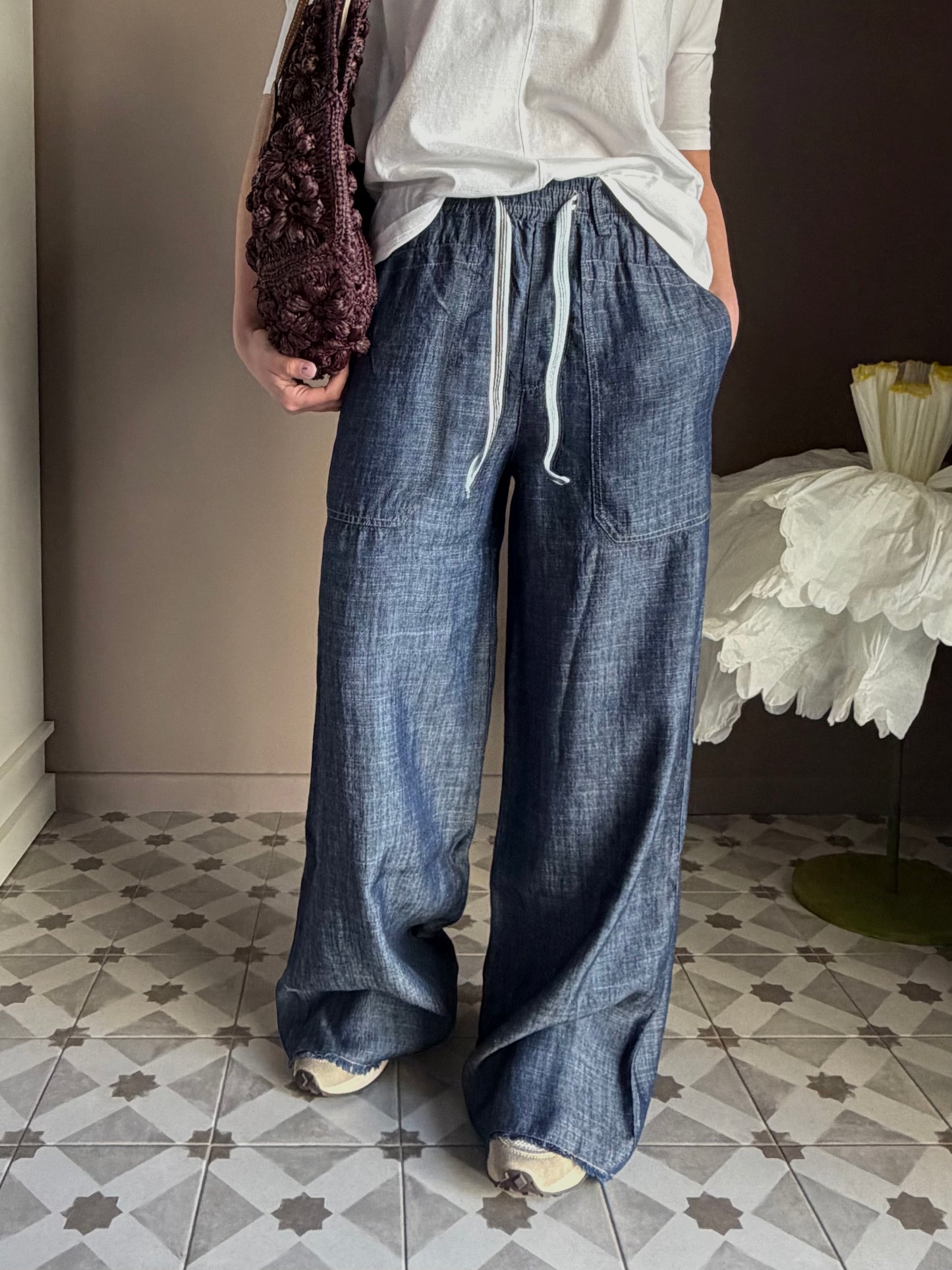 Pantalone chambray in cotone e Lyoncell