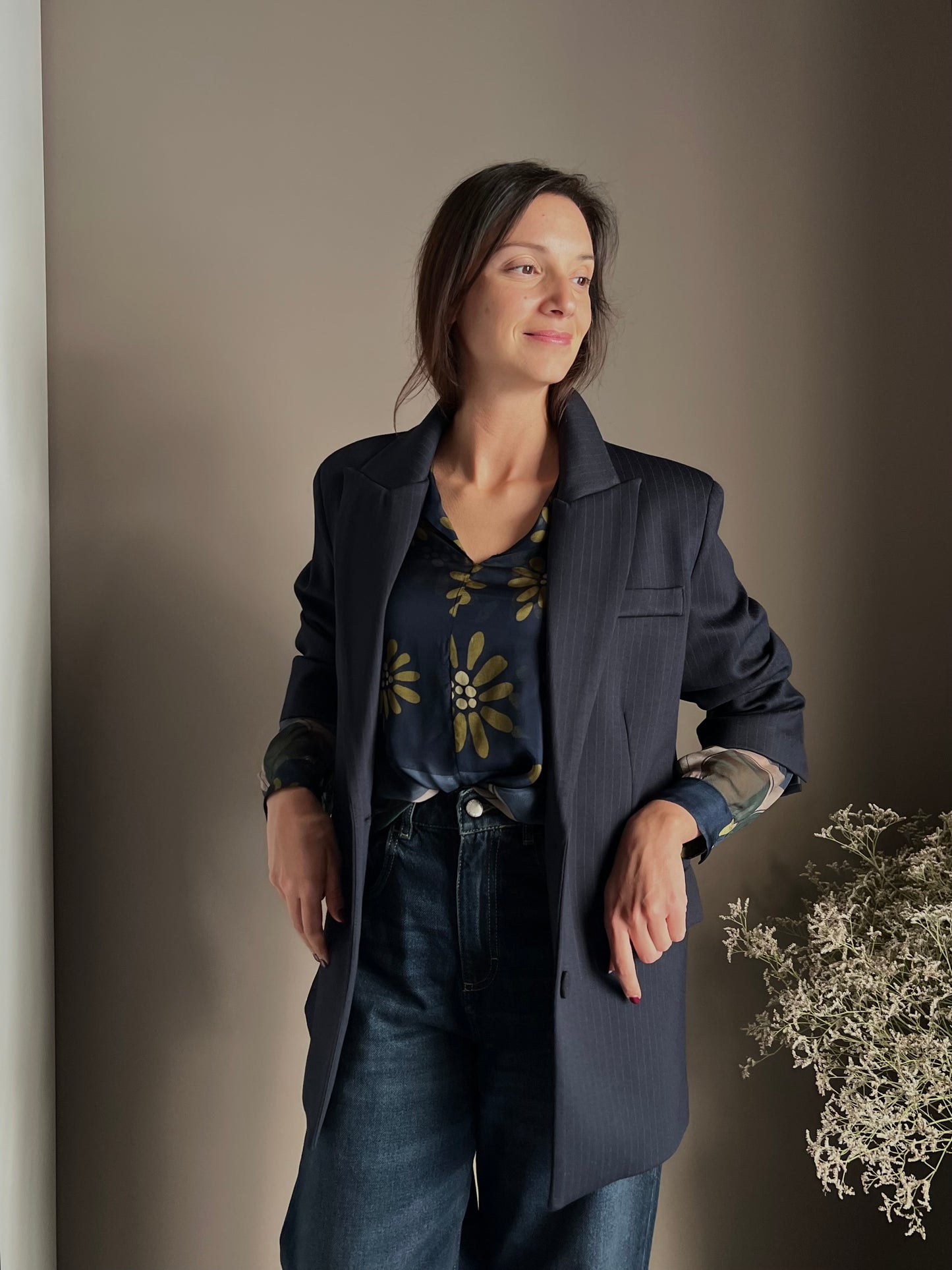 Giacca gessata over in punto stoffa navy