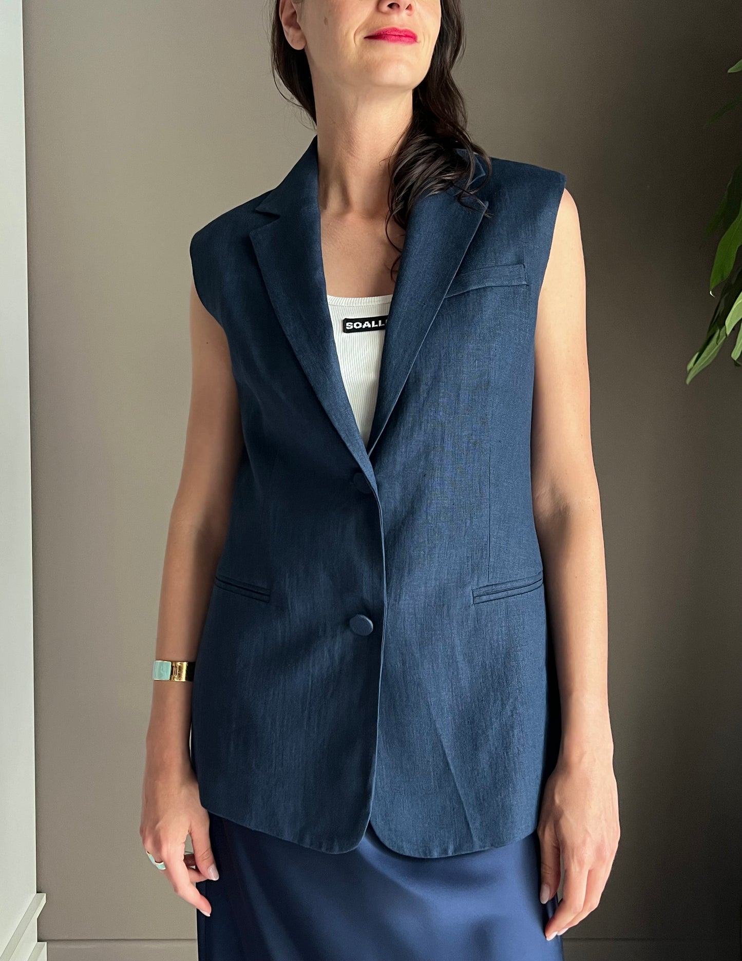 Gilet in lino blue