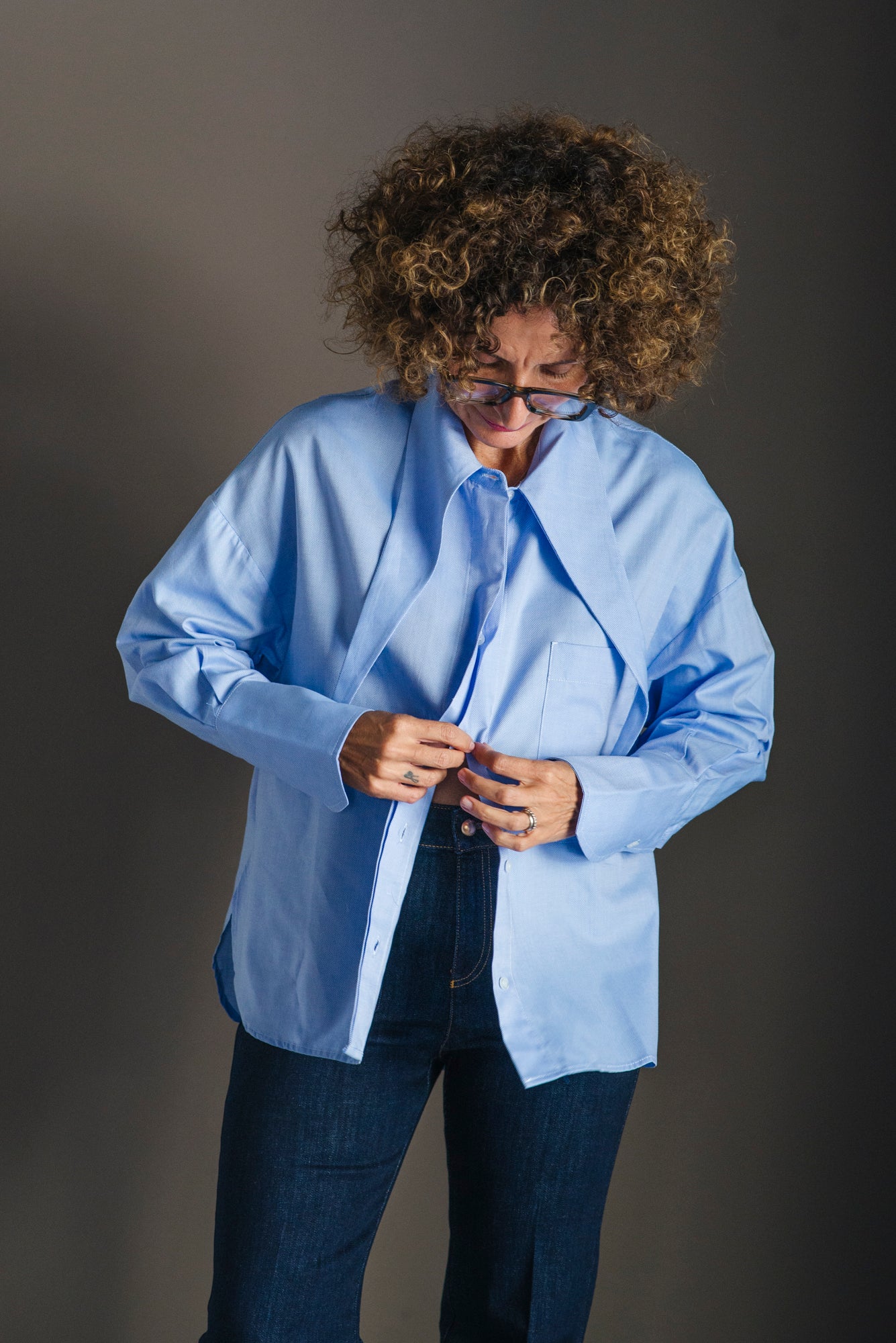 Camicia in cotone Oxford con collo scultoreo