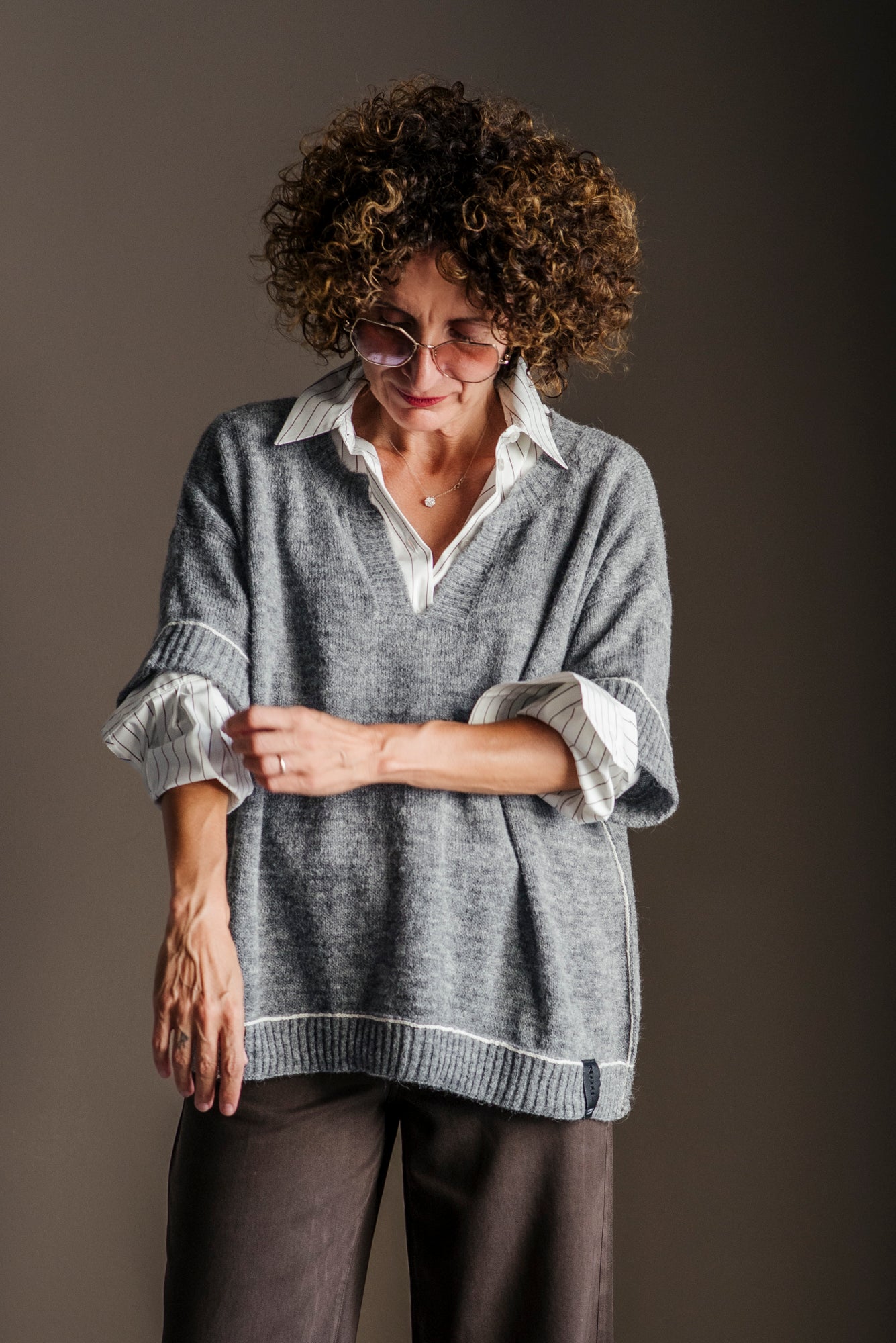 Maglia boxy in alpaca manica corta