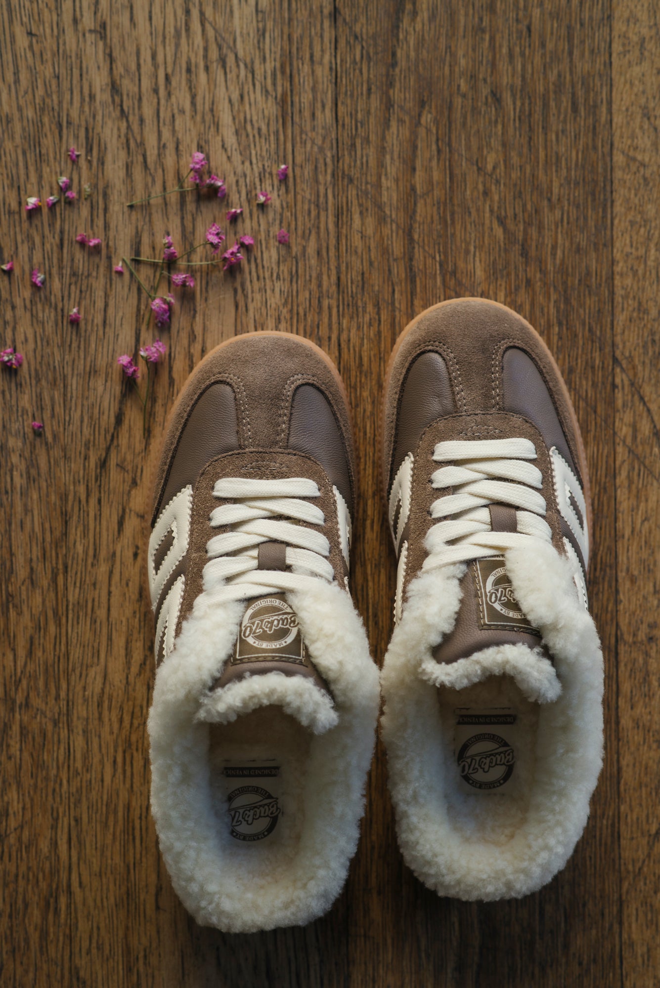 Sneakers sabot in pelle con ecopelliccia