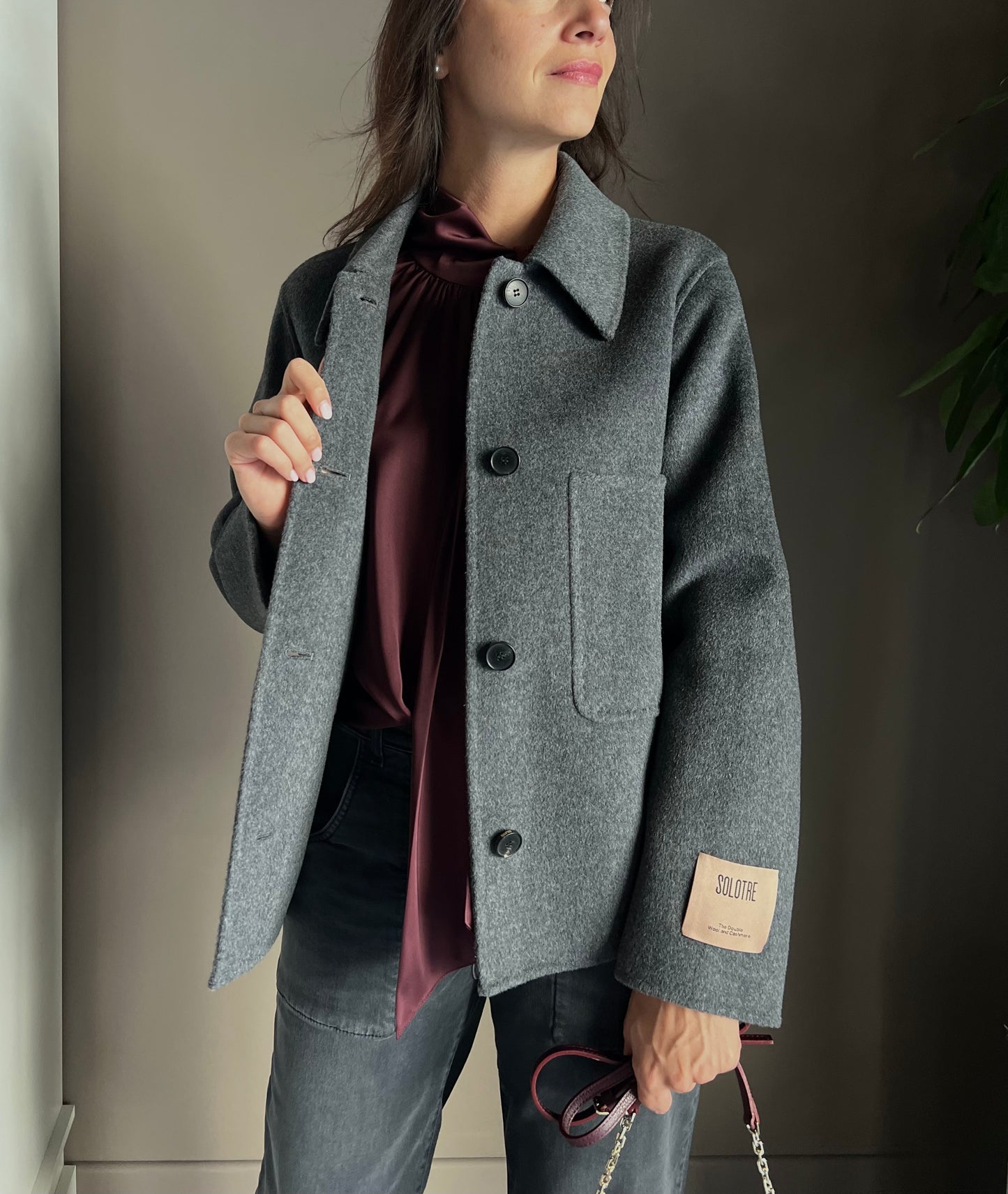 Giacca shacket in lana e cashmere grigio