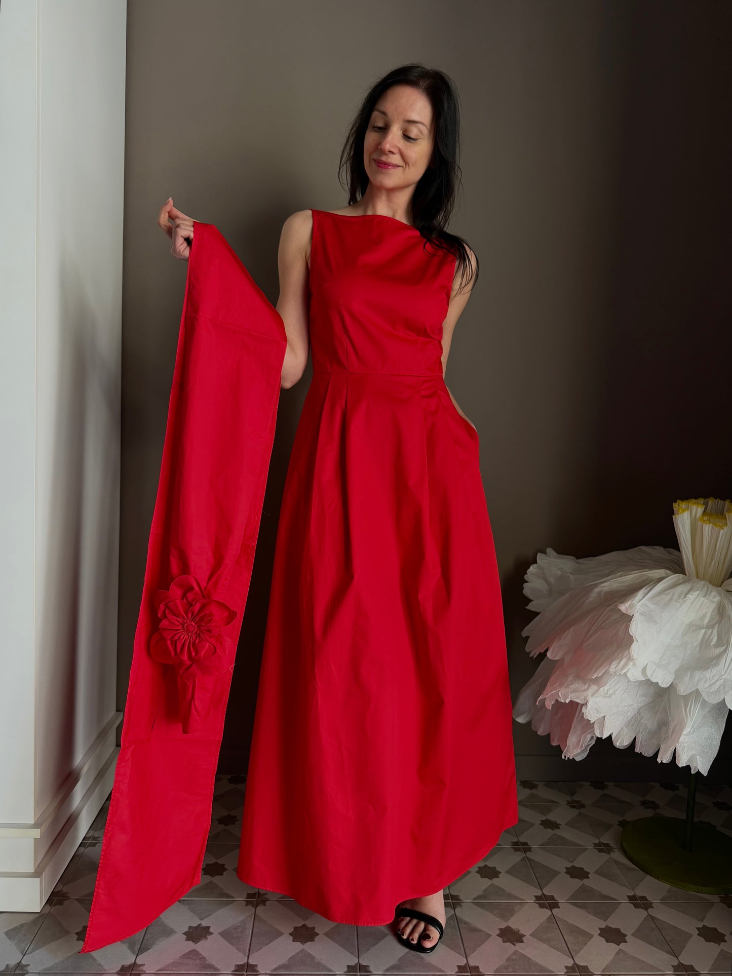 Abito Lungo Nenette in Cotone Rosso