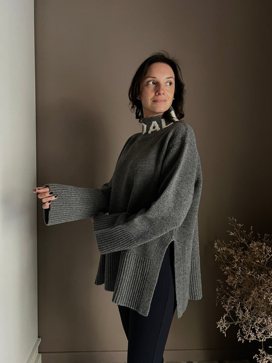 Maglione oversize So Allure collo alto grigio