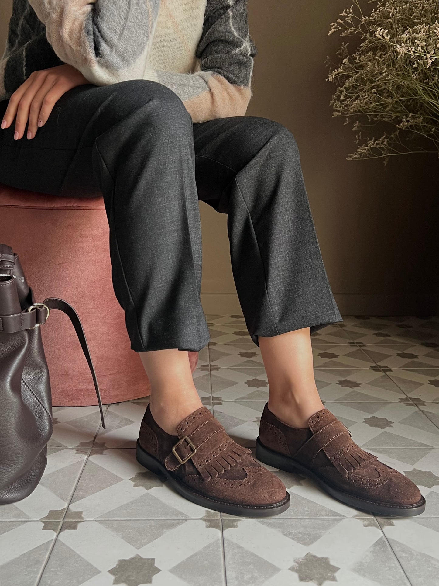 Mocassino Frangia e Fibbia Anna F. in Camoscio Marrone