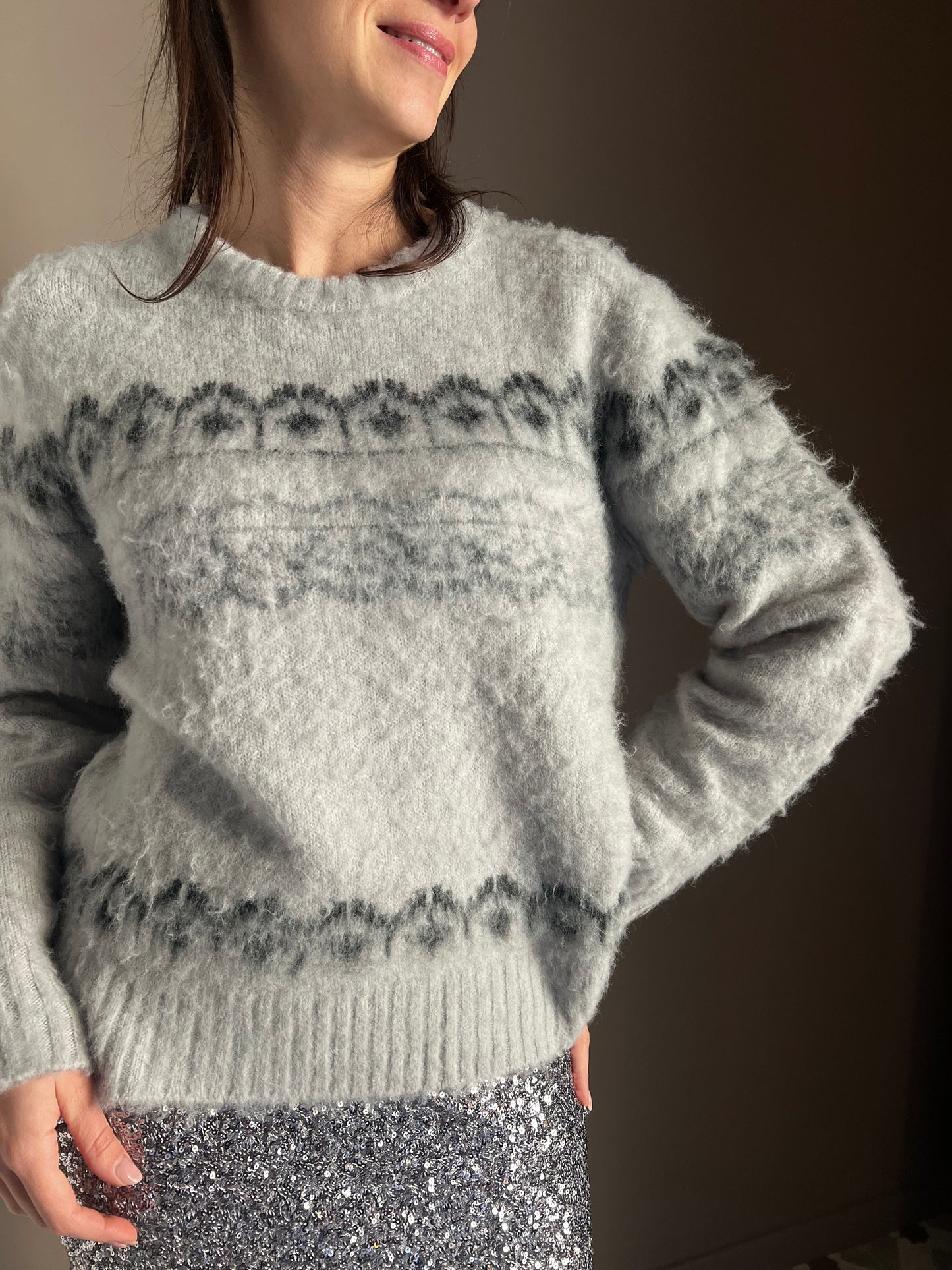 Maglia girocollo motivo Jacquard grey