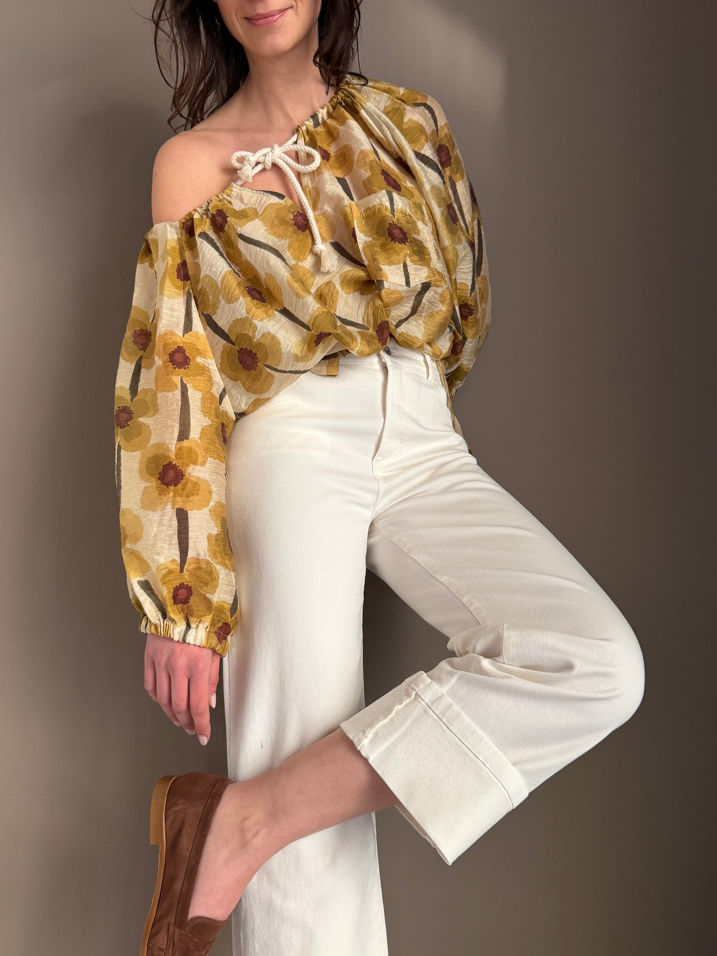 Pantalone straight in drill di cotone