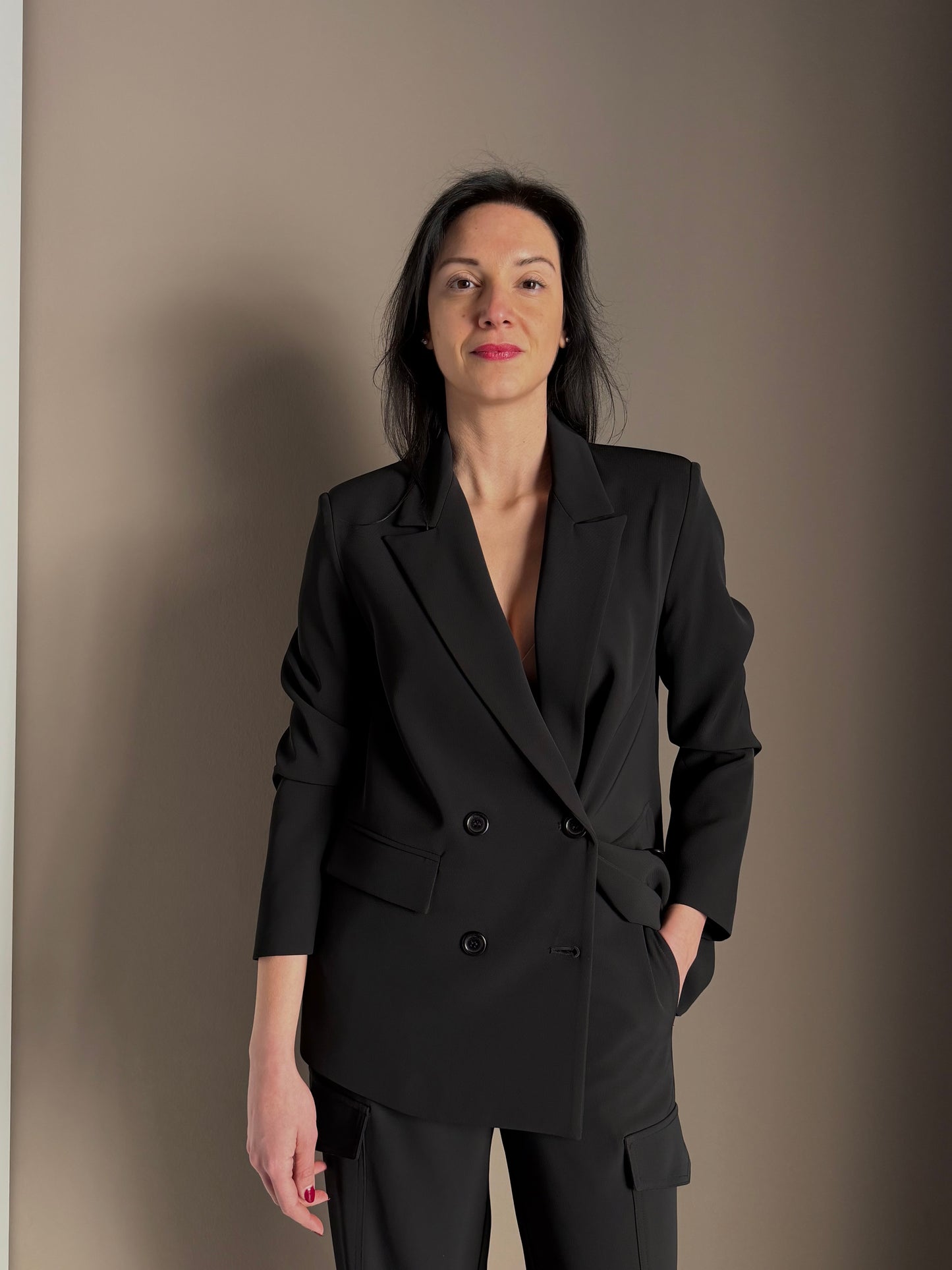 Giacca doppio petto in crepe nera