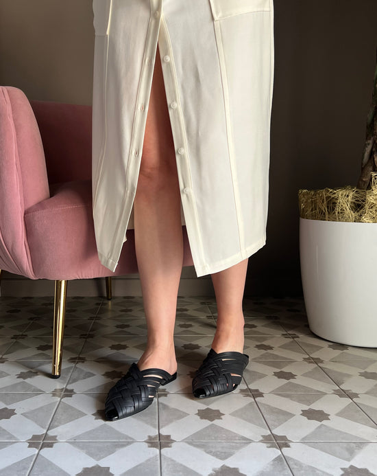 Ciabattina in pelle intrecciata nera