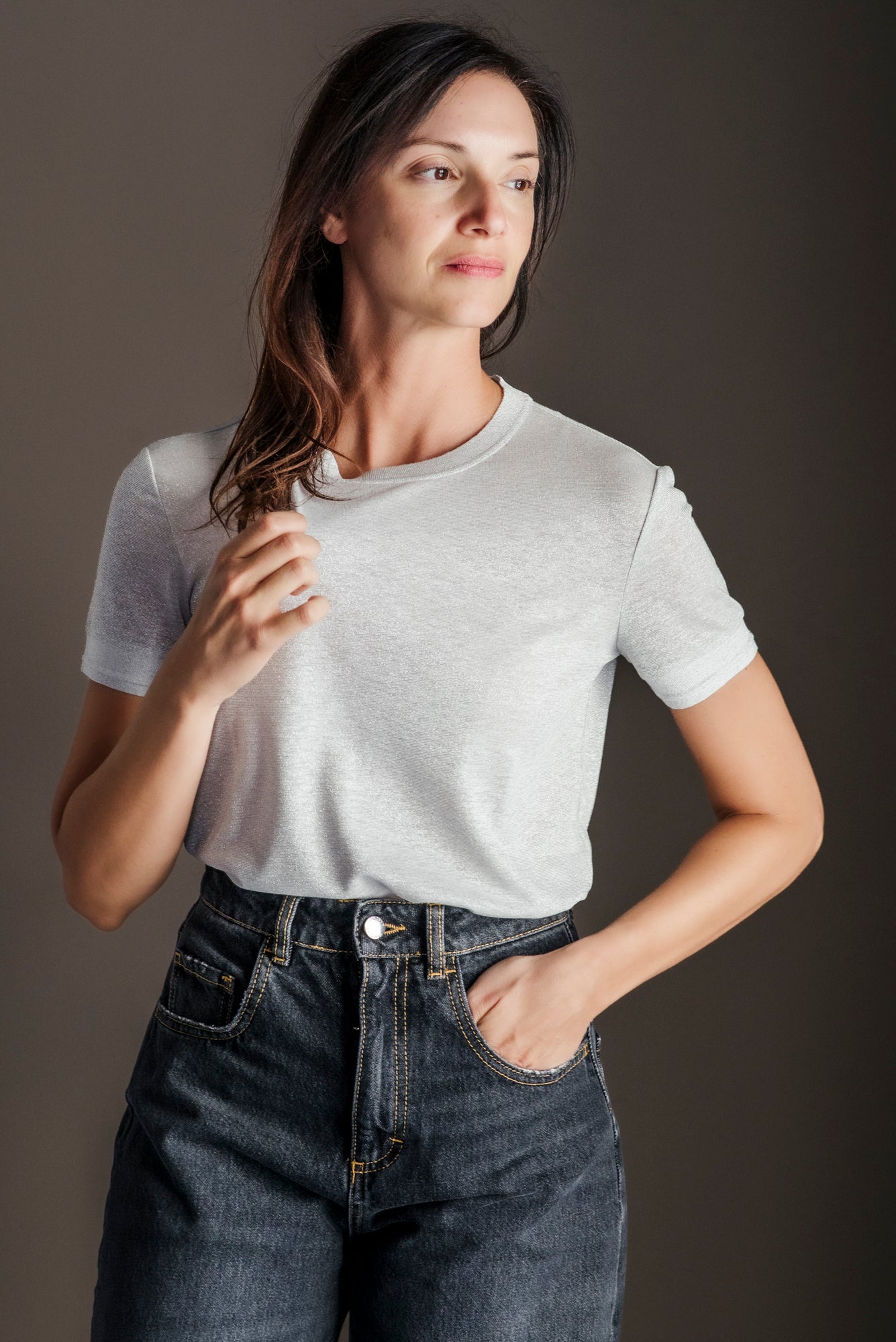 T-shirt Patrizia Pepe in Maglia Lurex Argento