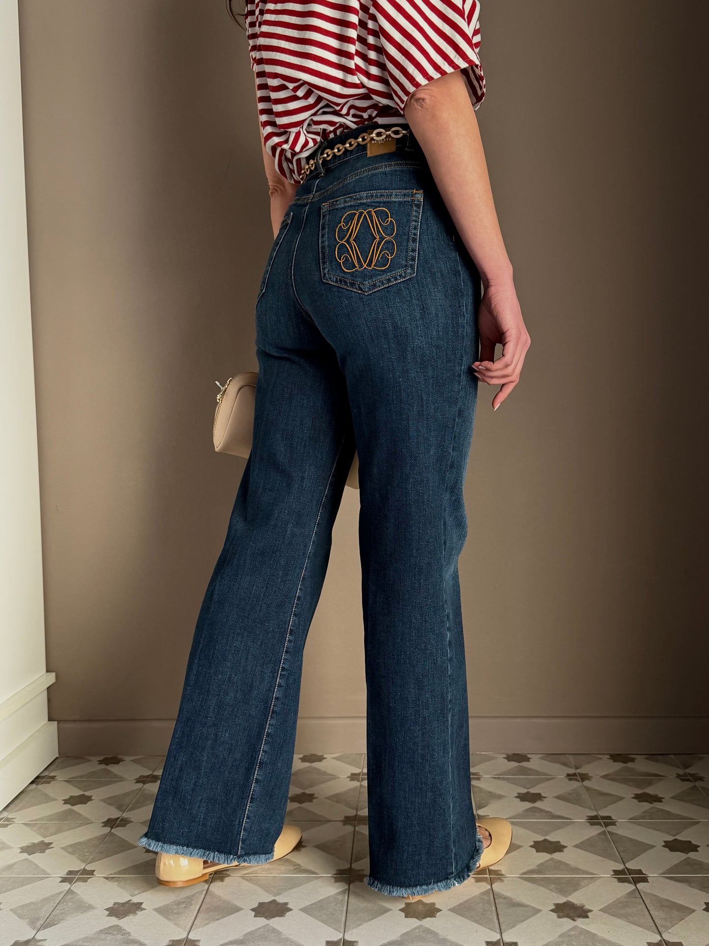 Pantalone denim Wide-Leg con catena