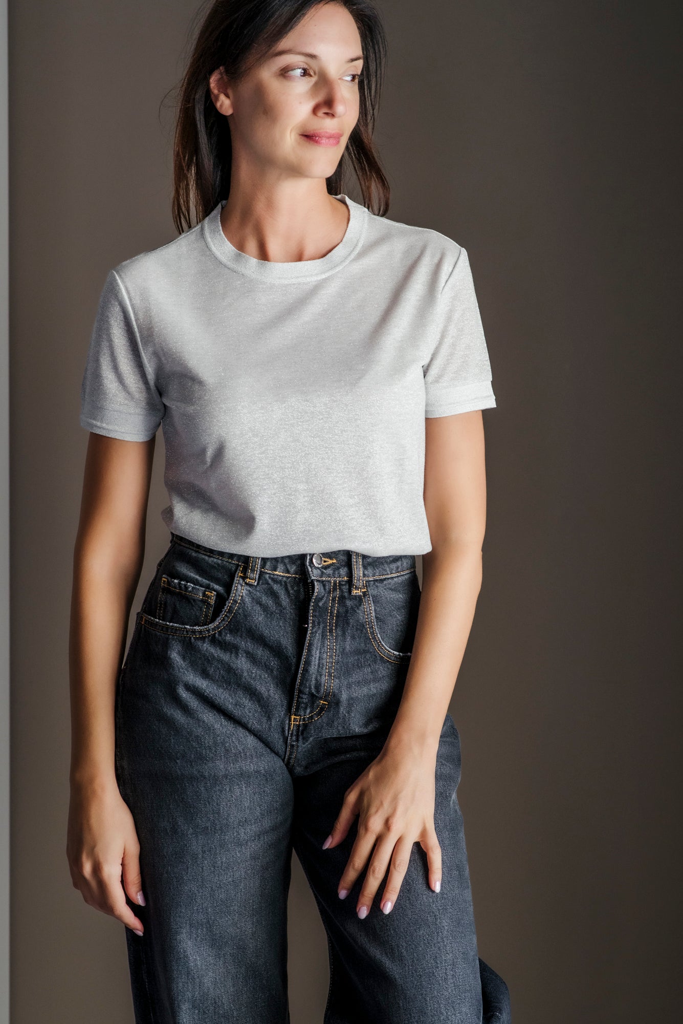 T-shirt Patrizia Pepe in Maglia Lurex Argento