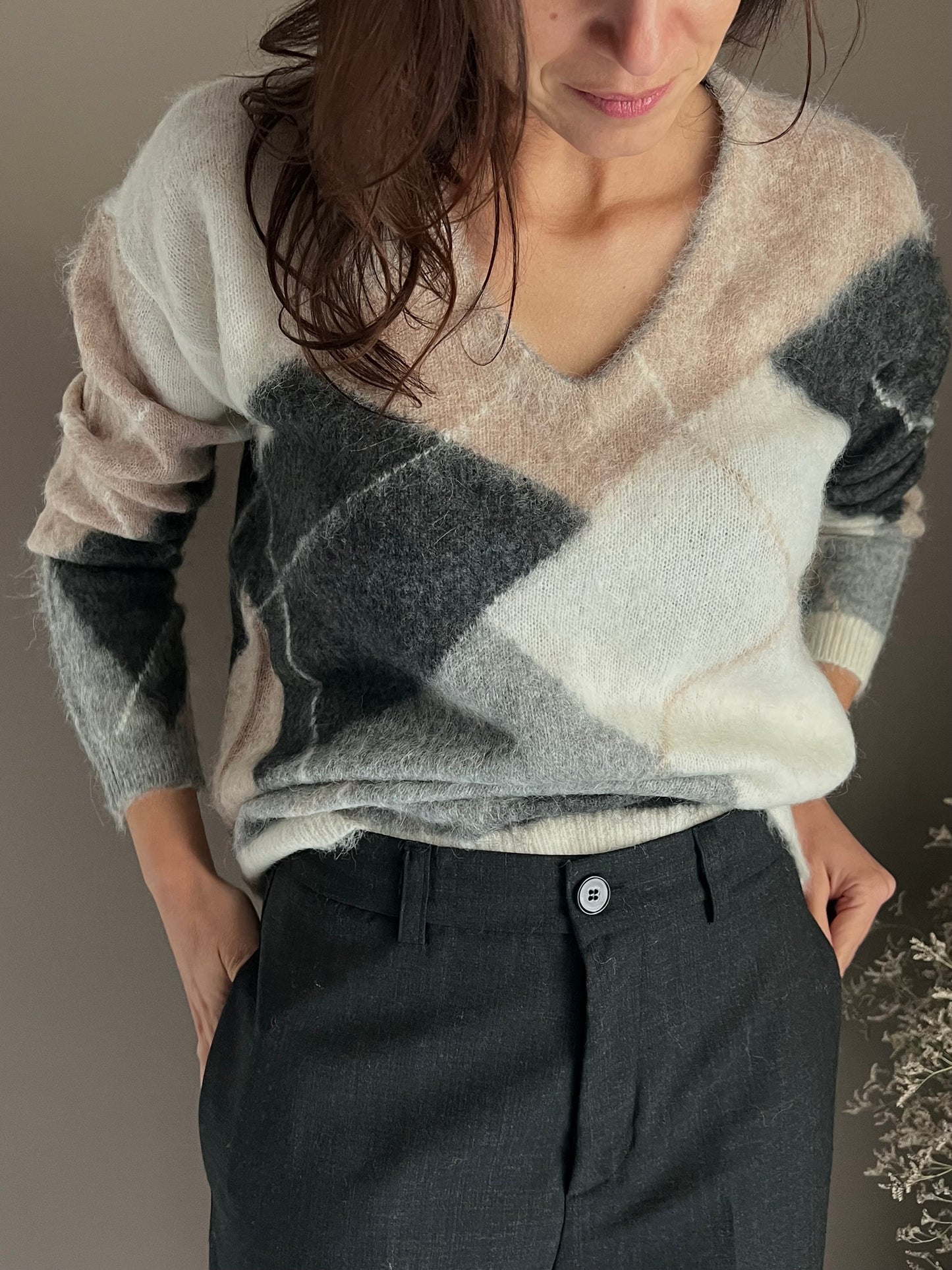 Maglia a Losanghe in misto lana e alpaca