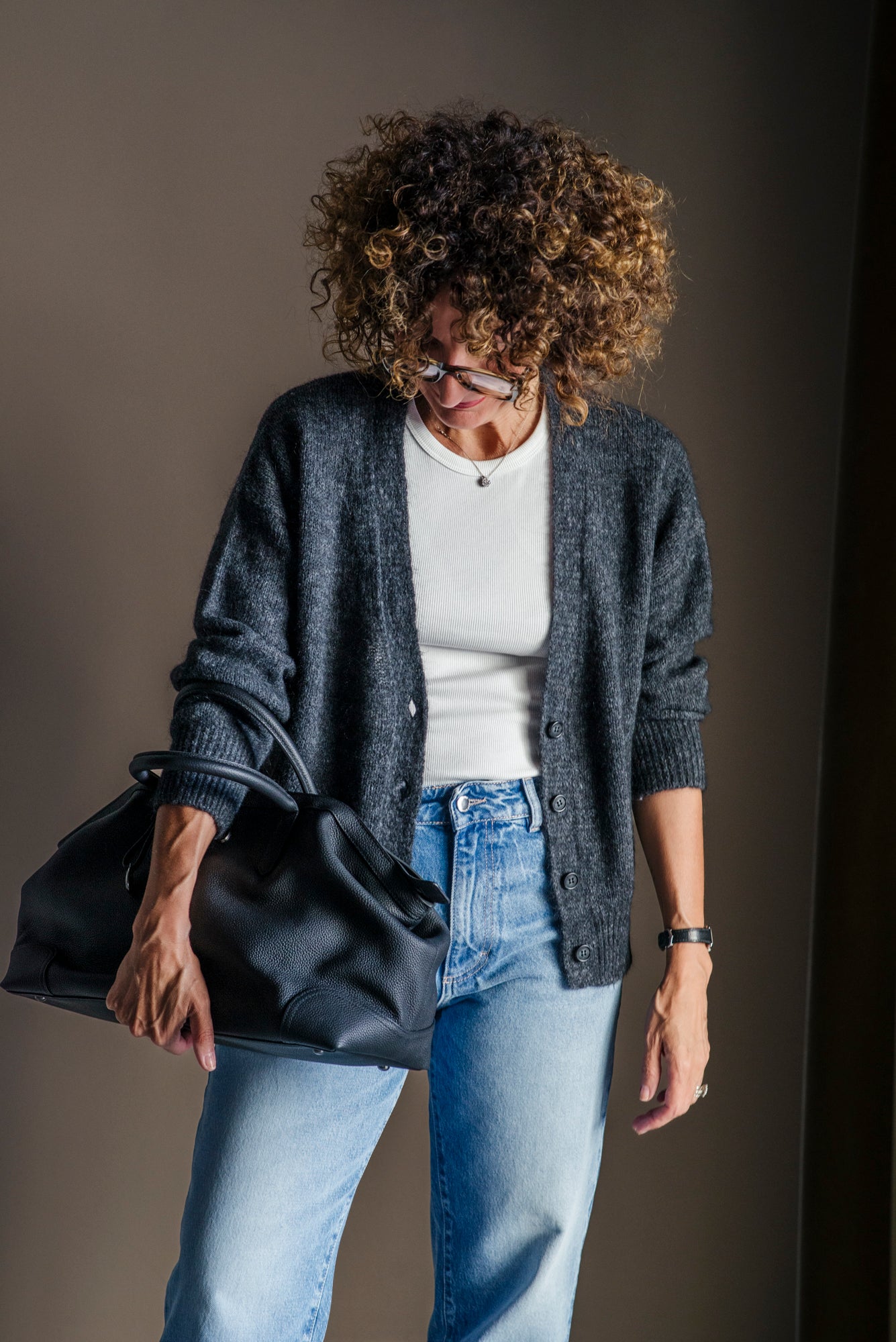 Cardigan in misto alpaca grigio antracite