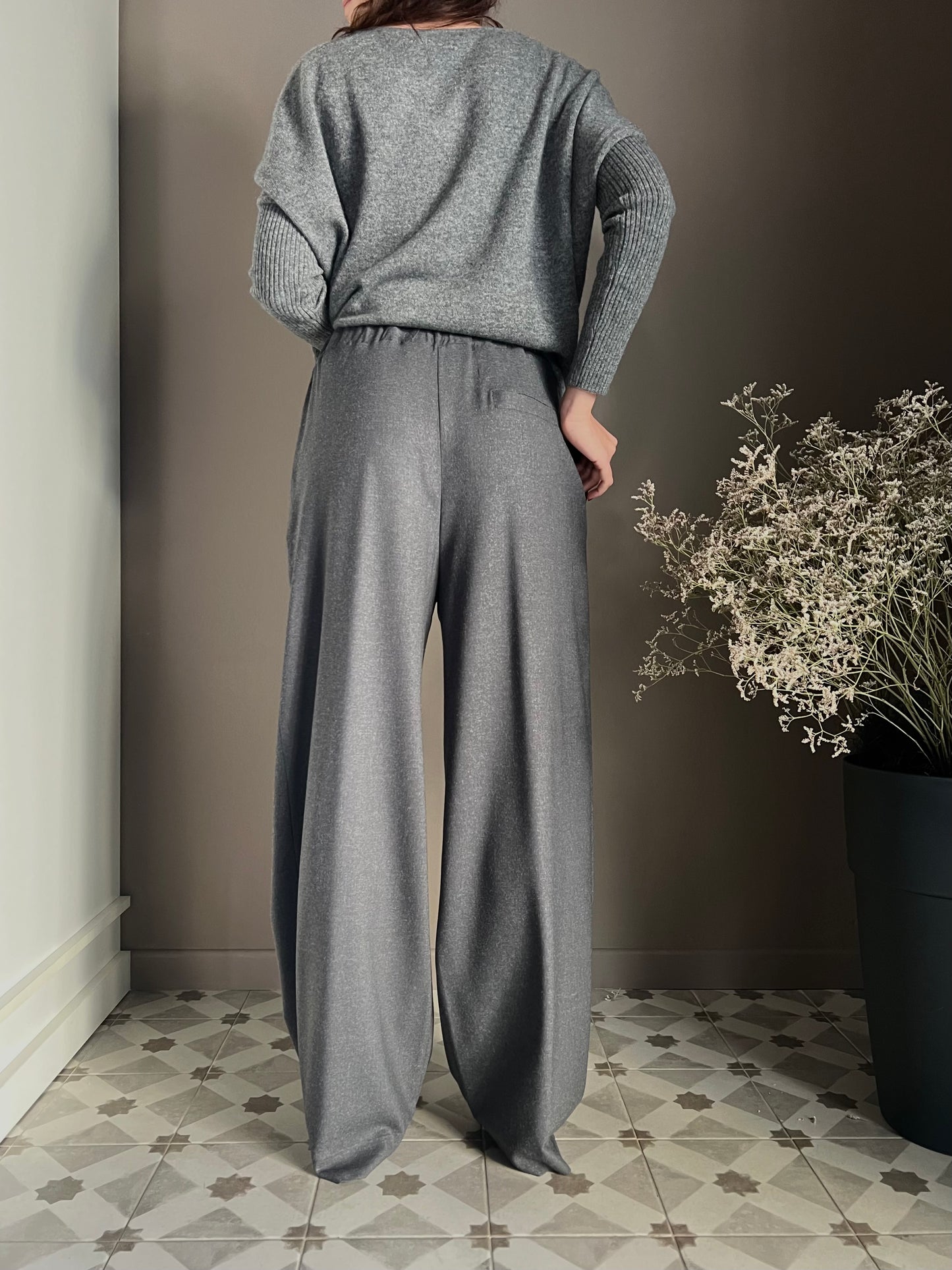 Pantaloni a palazzo con coulisse grigio
