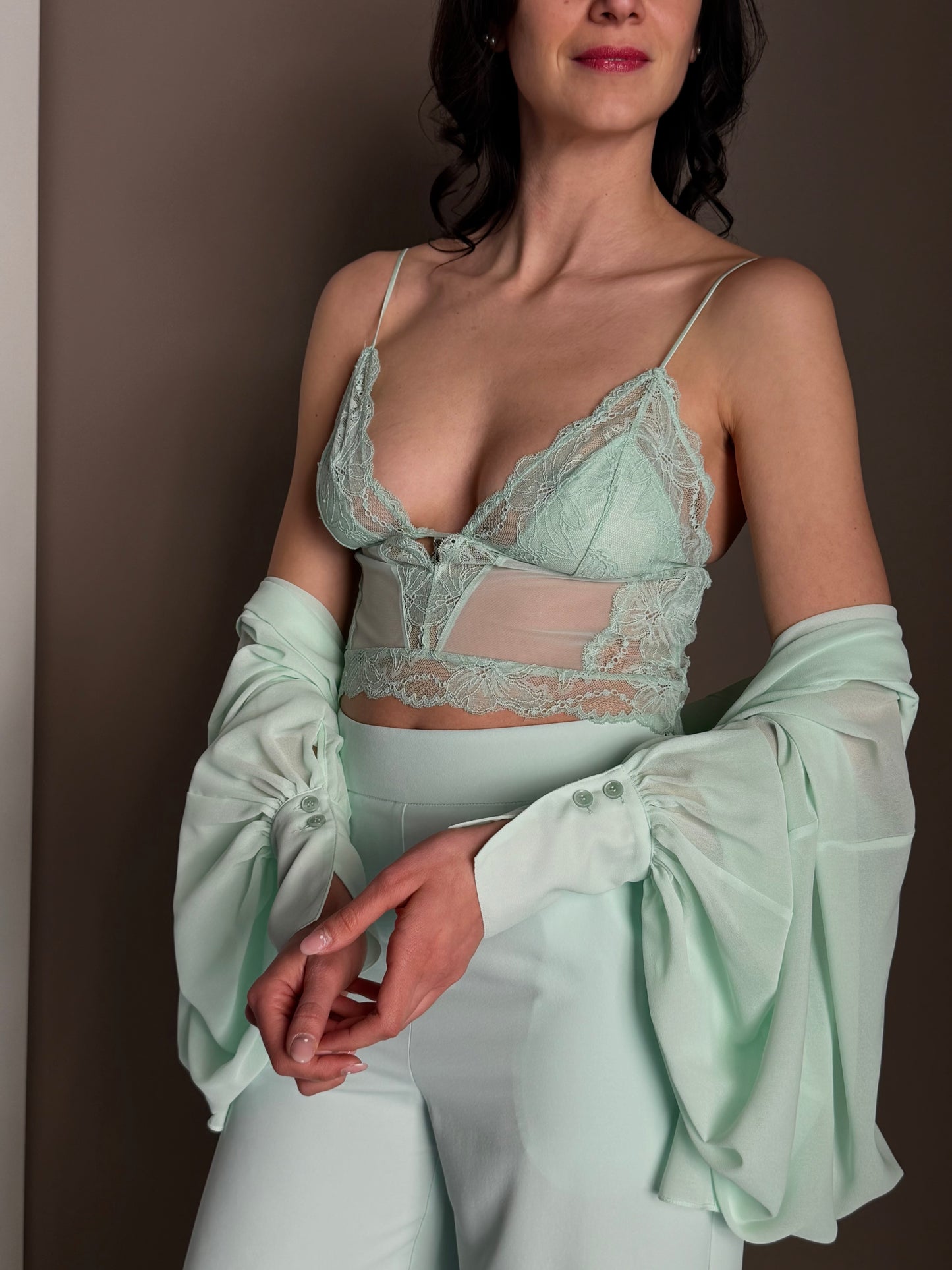 Top in pizzo Light Aqua