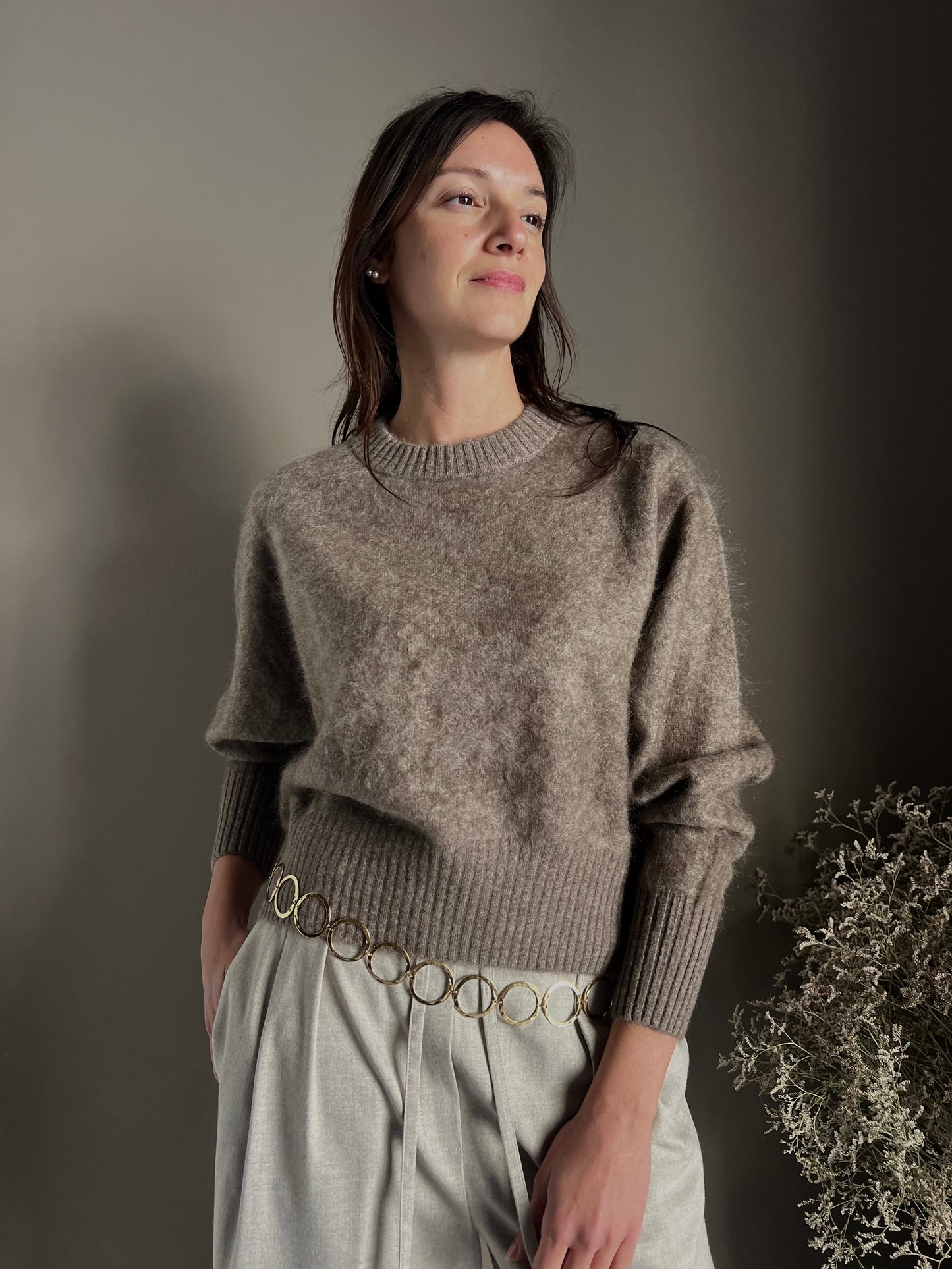Maglia girocollo in Yak e Cashmere taupe