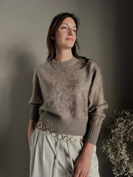 Maglia girocollo in Yak e Cashmere taupe