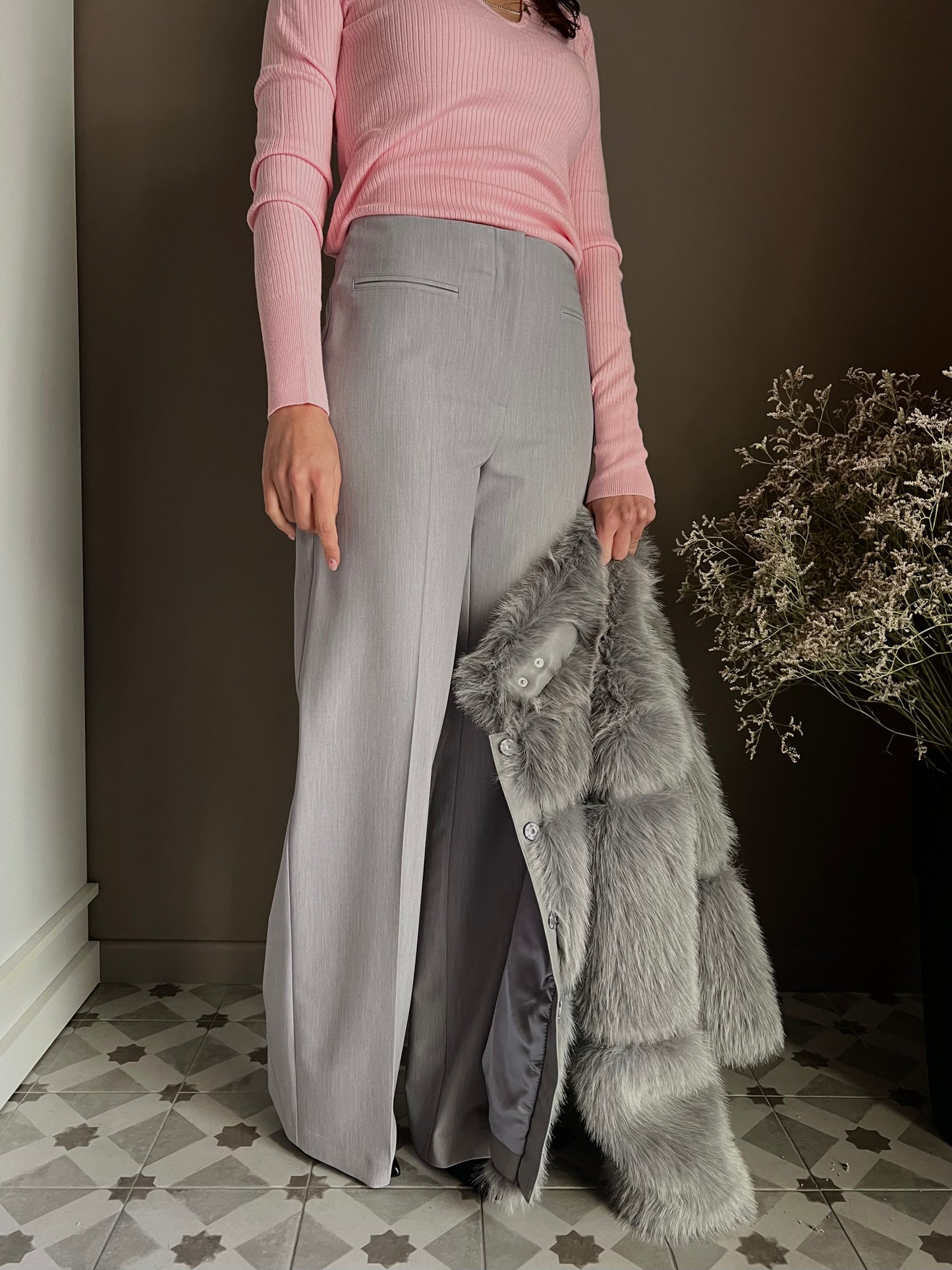 Pantalone elegante a palazzo “Essential” Gray melange
