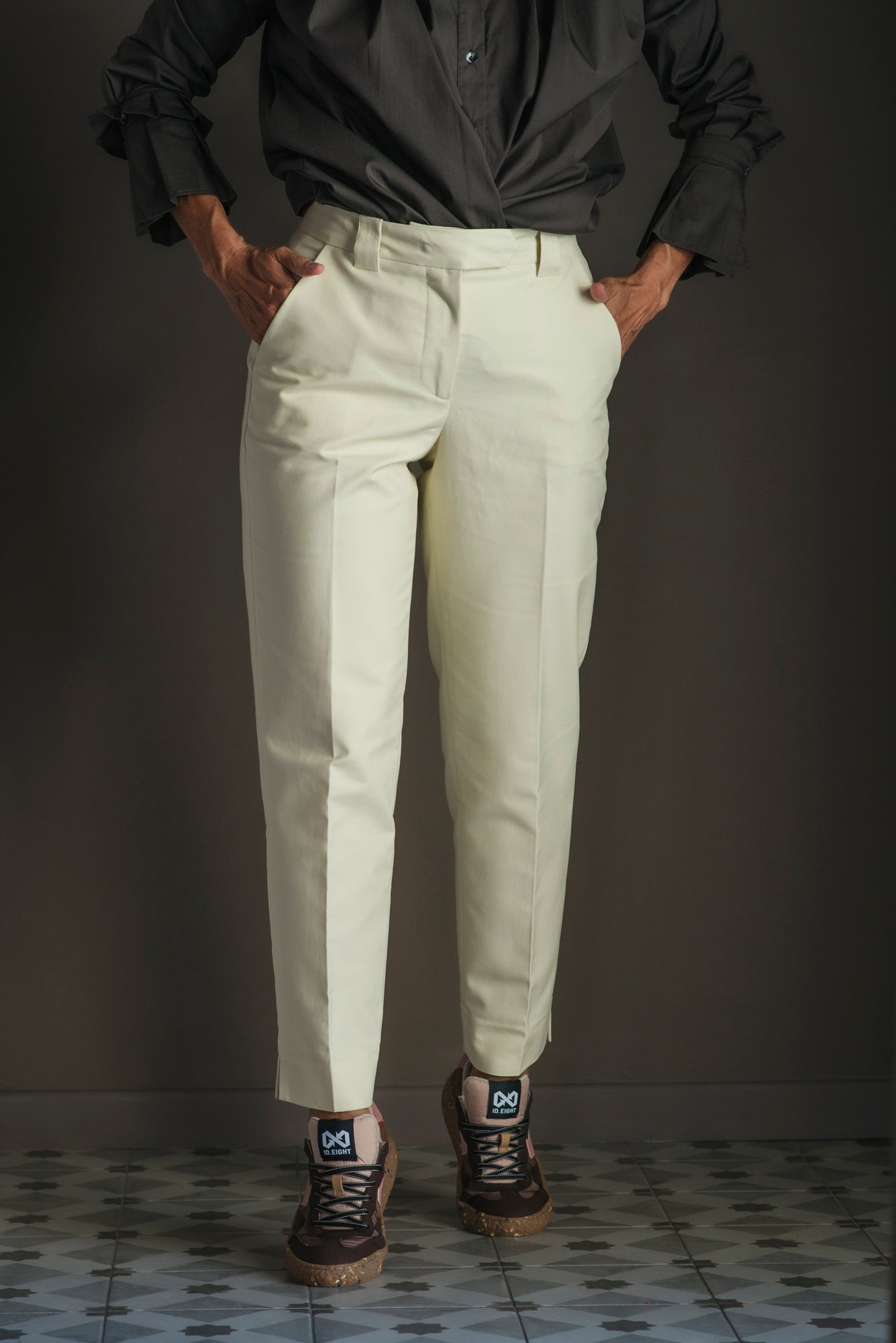Pantalone chino in cotone crema