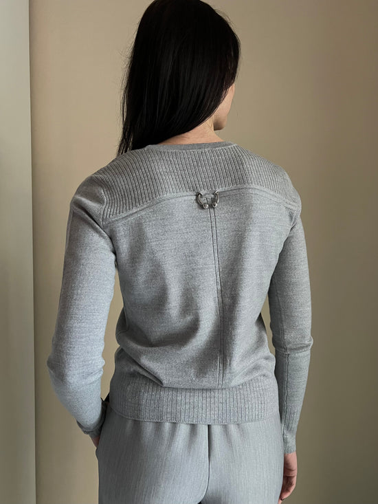 Cardigan scollo a V con Fly patch grigio