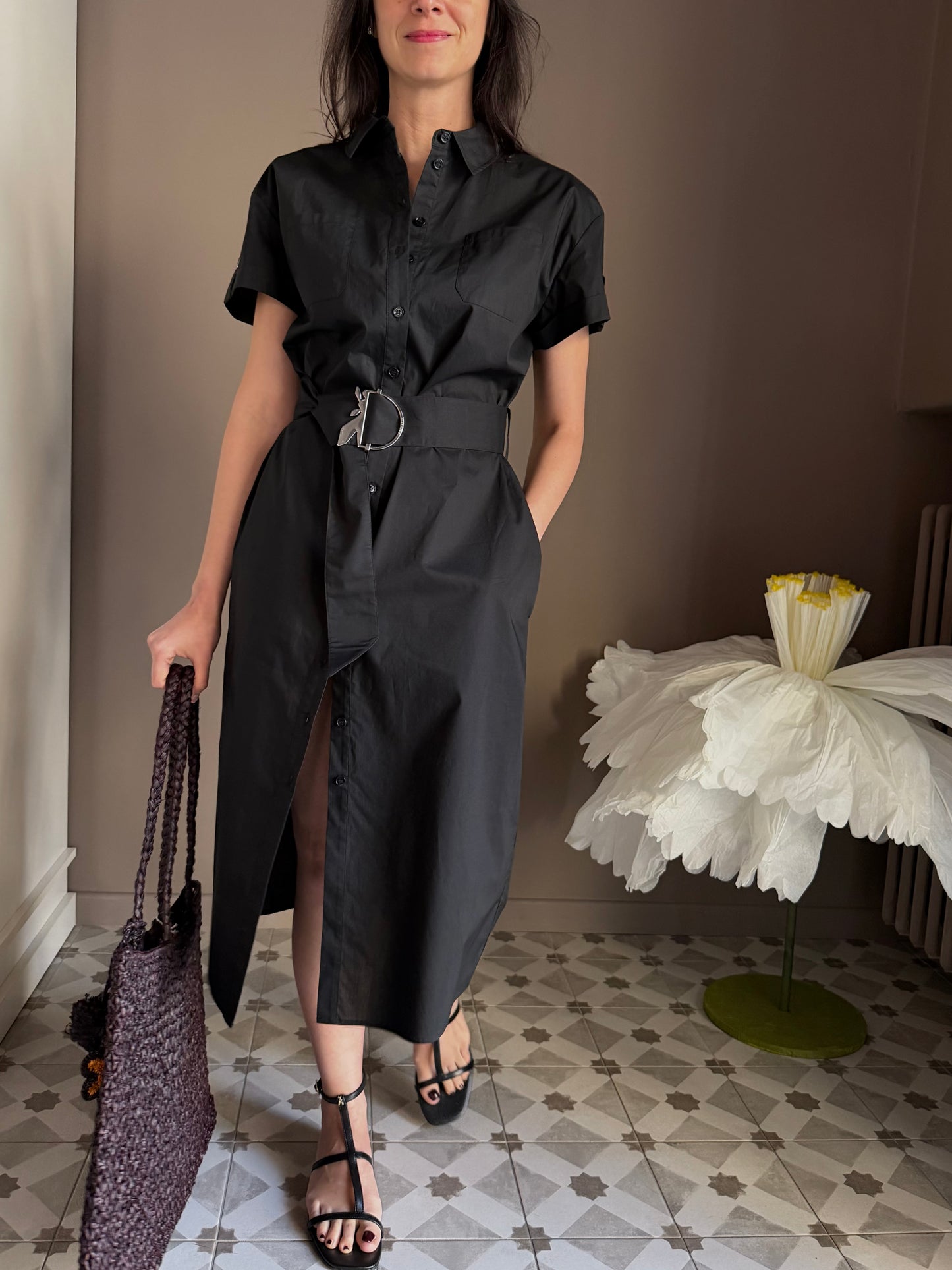 Chemisier in cotone nero